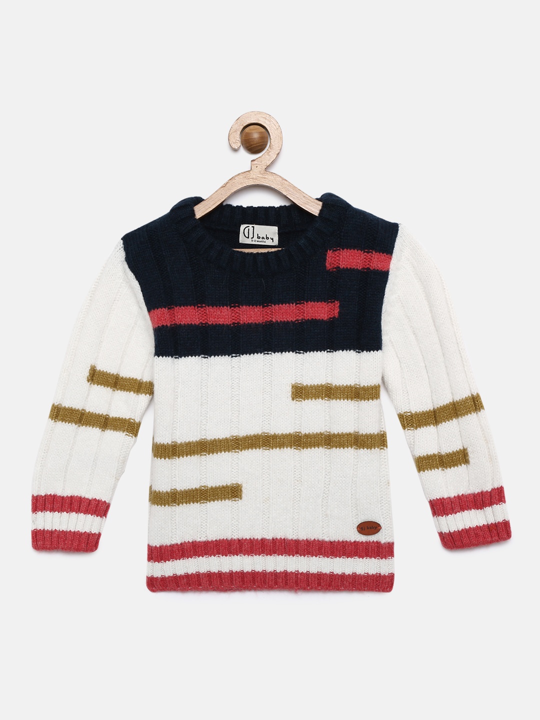 

Gini and Jony Boys White & Navy Blue Self Design Sweater