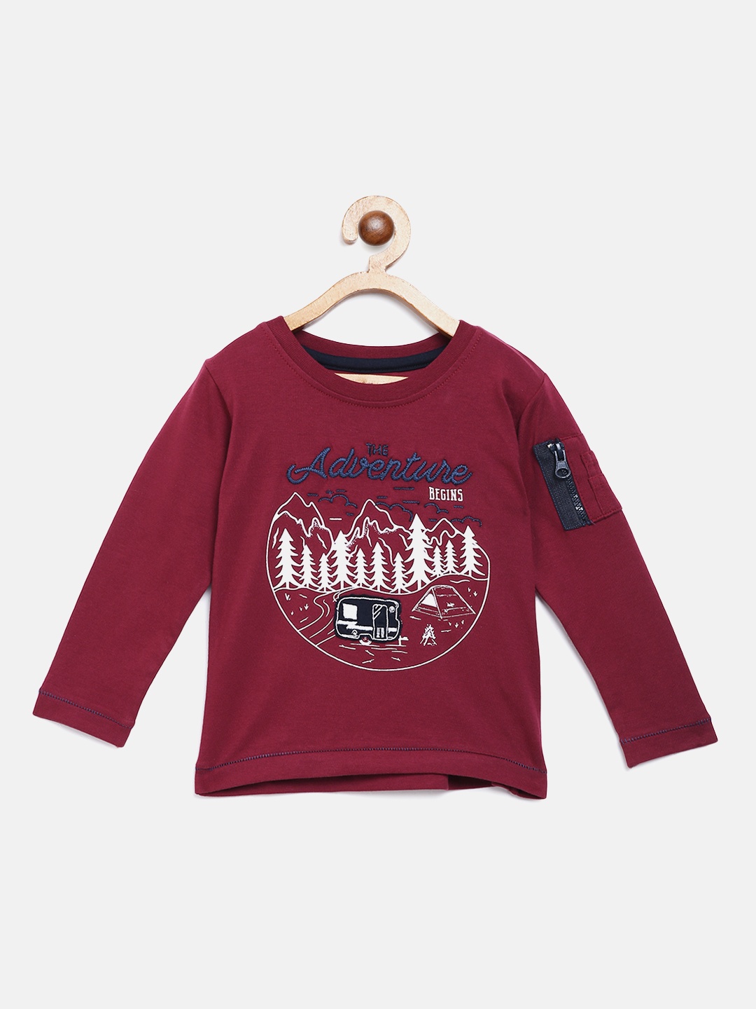 

Palm Tree Boys Maroon & White Printed Round Neck T-shirt