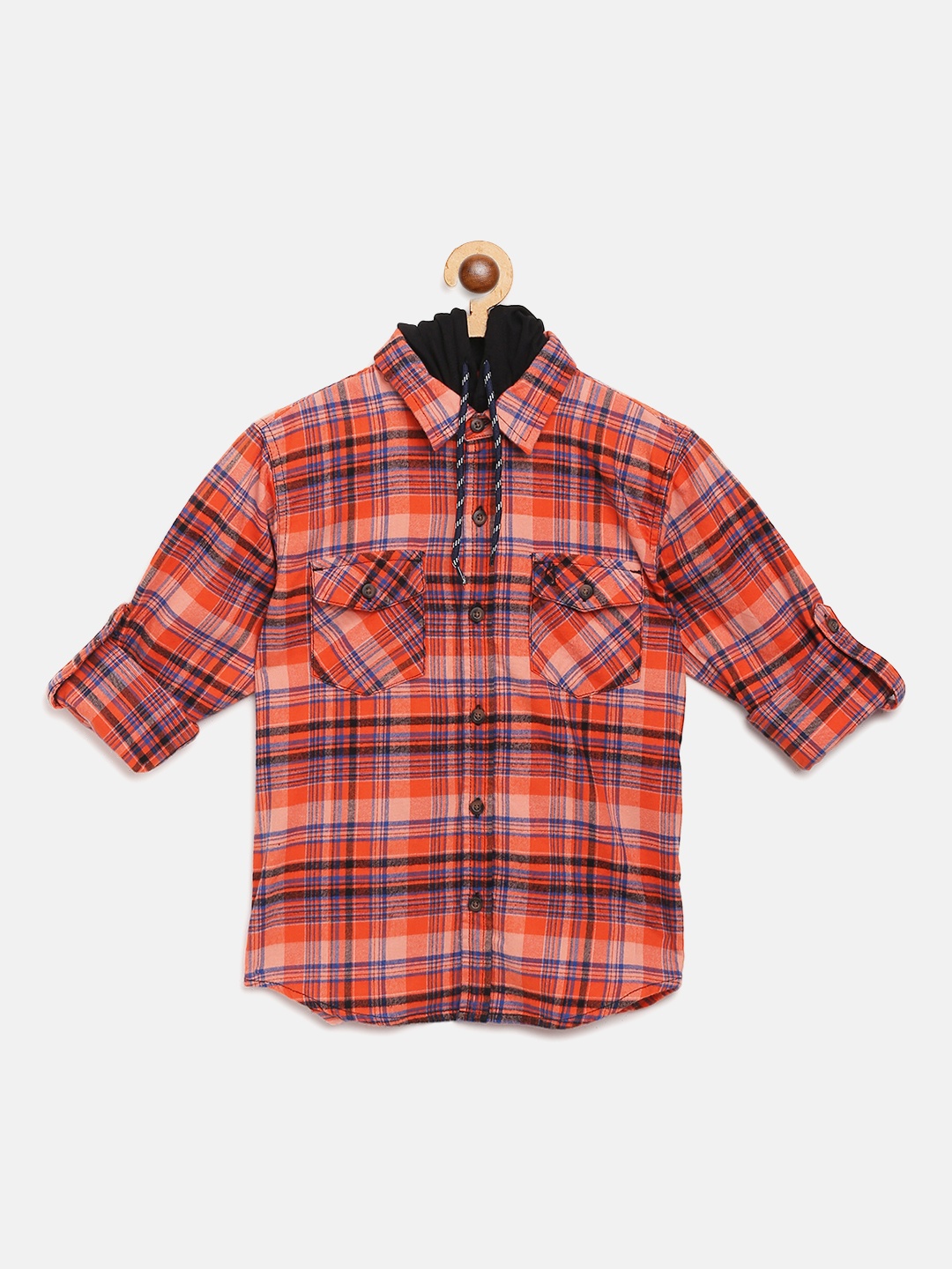 

Gini and Jony Boys Orange & Blue Checked Slim Fit Casual Shirt