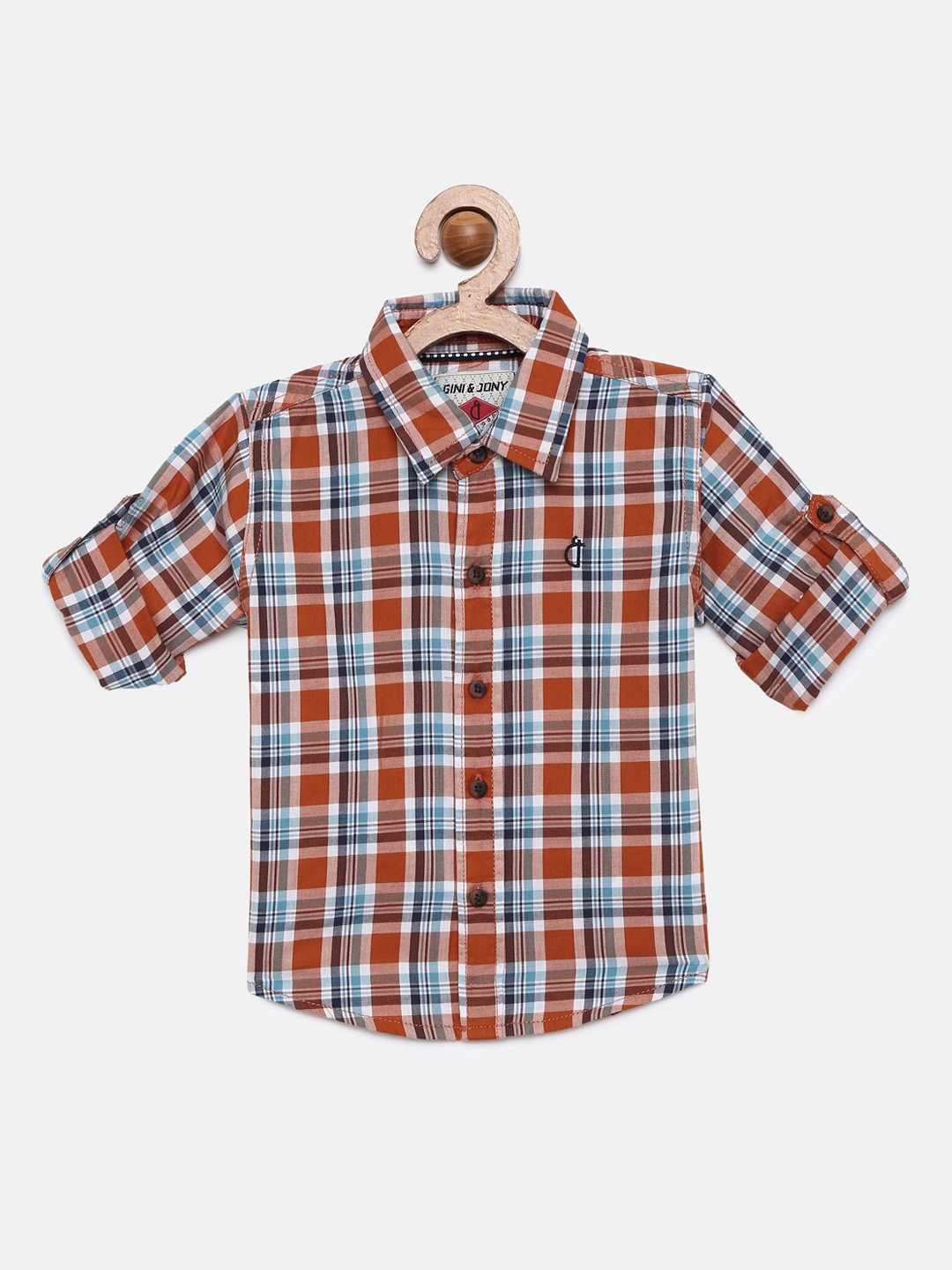 

Gini and Jony Boys Orange & White Regular Fit Checked Casual Shirt