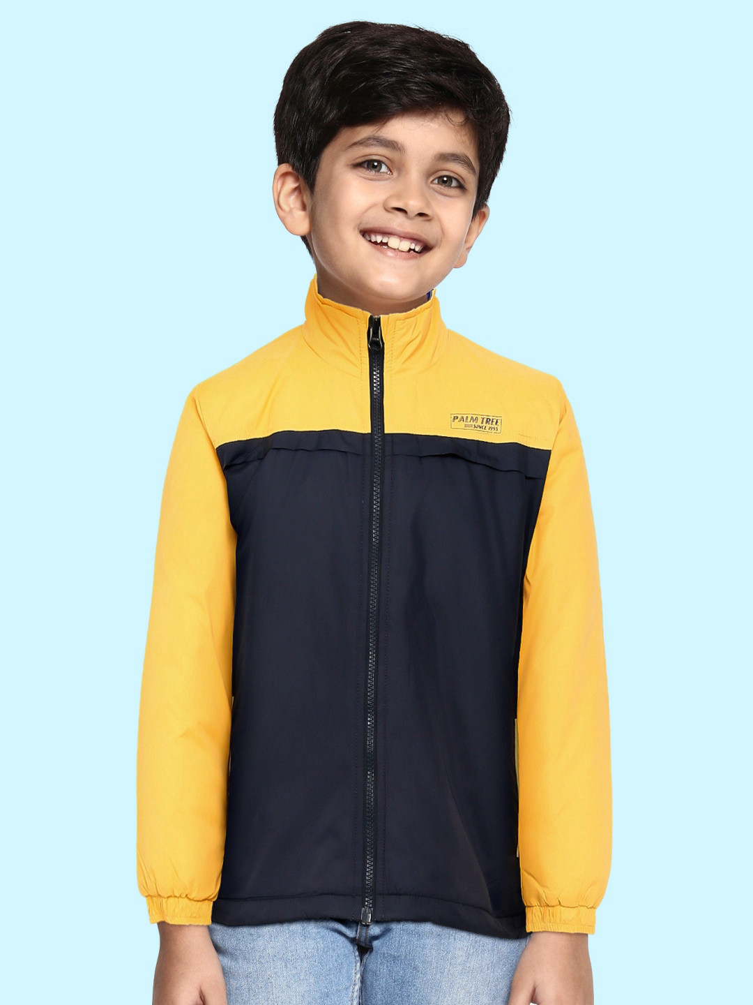 

Palm Tree Boys Yellow & Navy Blue Colourblocked Padded Jacket