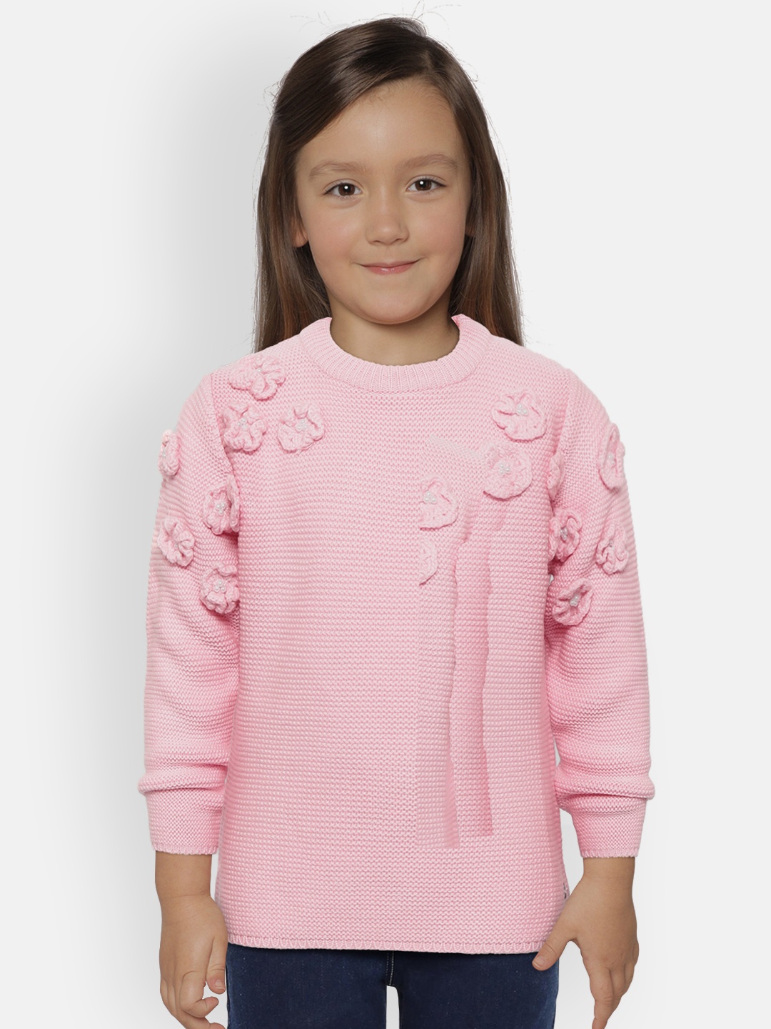 

Gini and Jony Girls Pink Solid Pullover Sweater