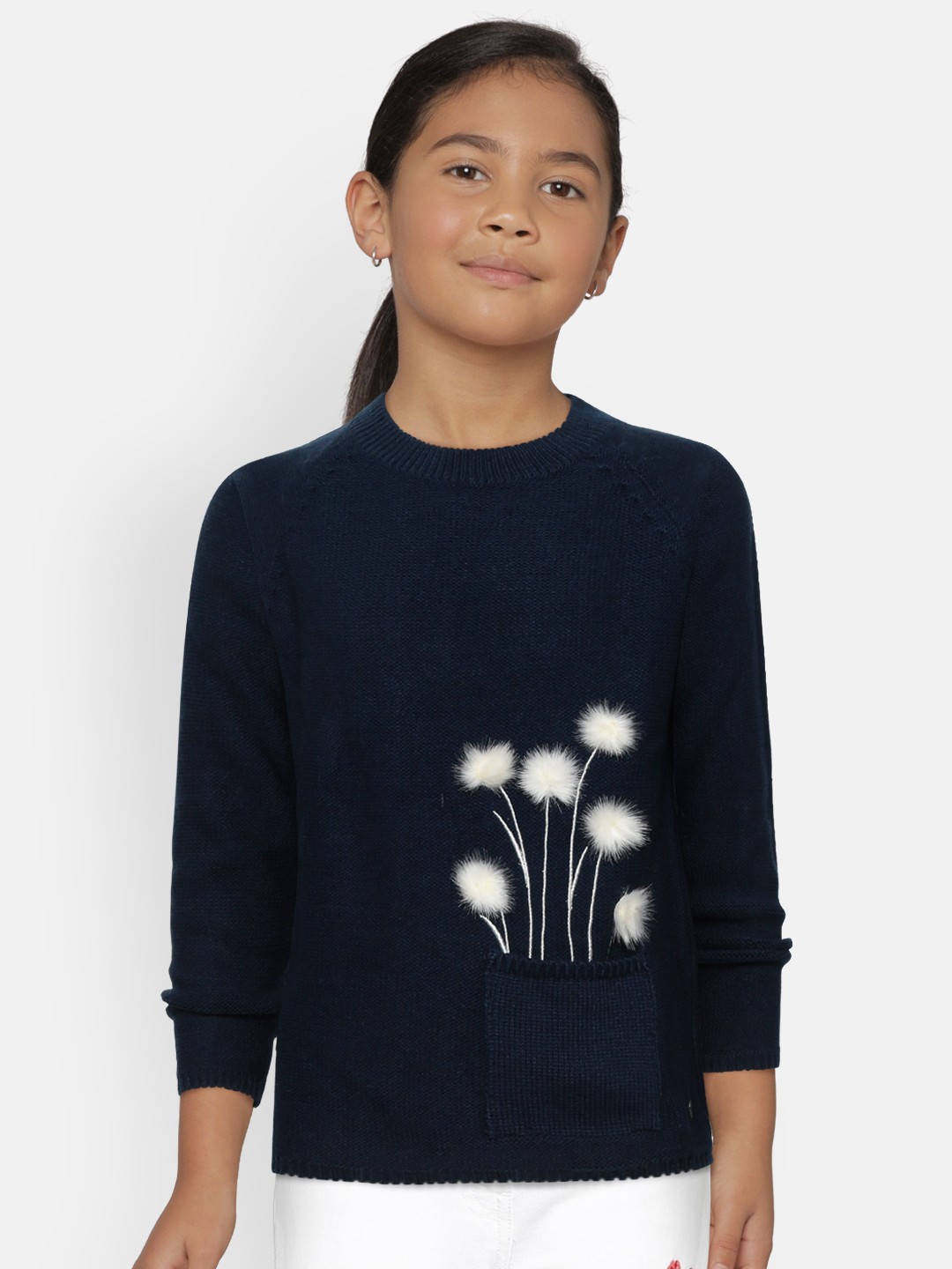 

Gini and Jony Girls Navy Blue Solid Pullover Sweater
