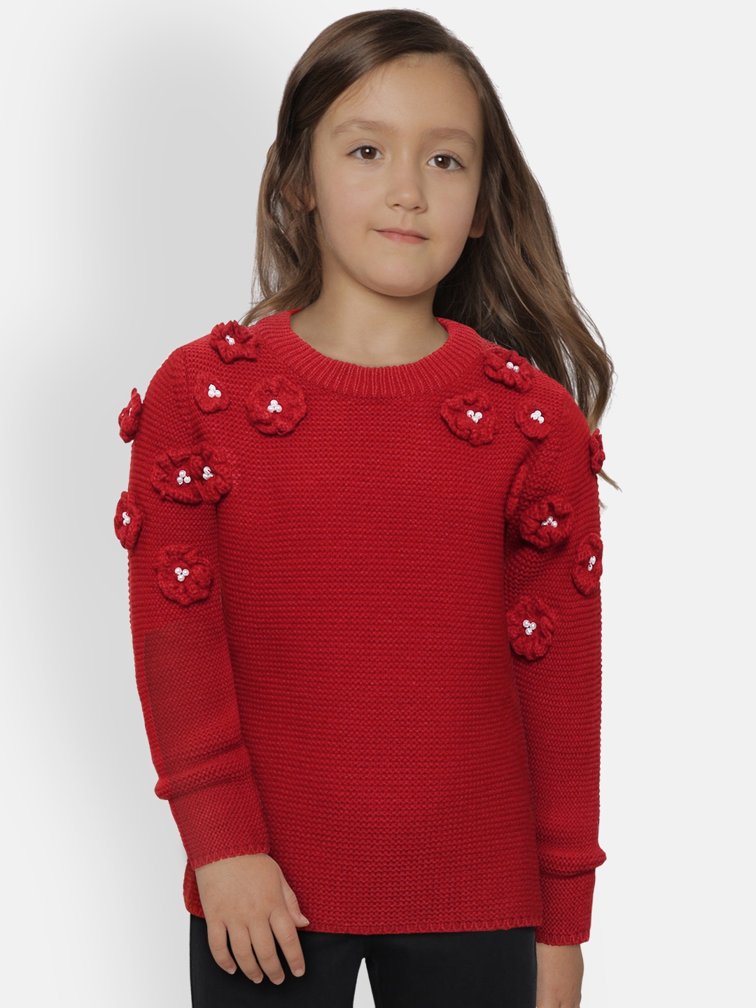 

Gini and Jony Girls Maroon Solid Pullover Sweater