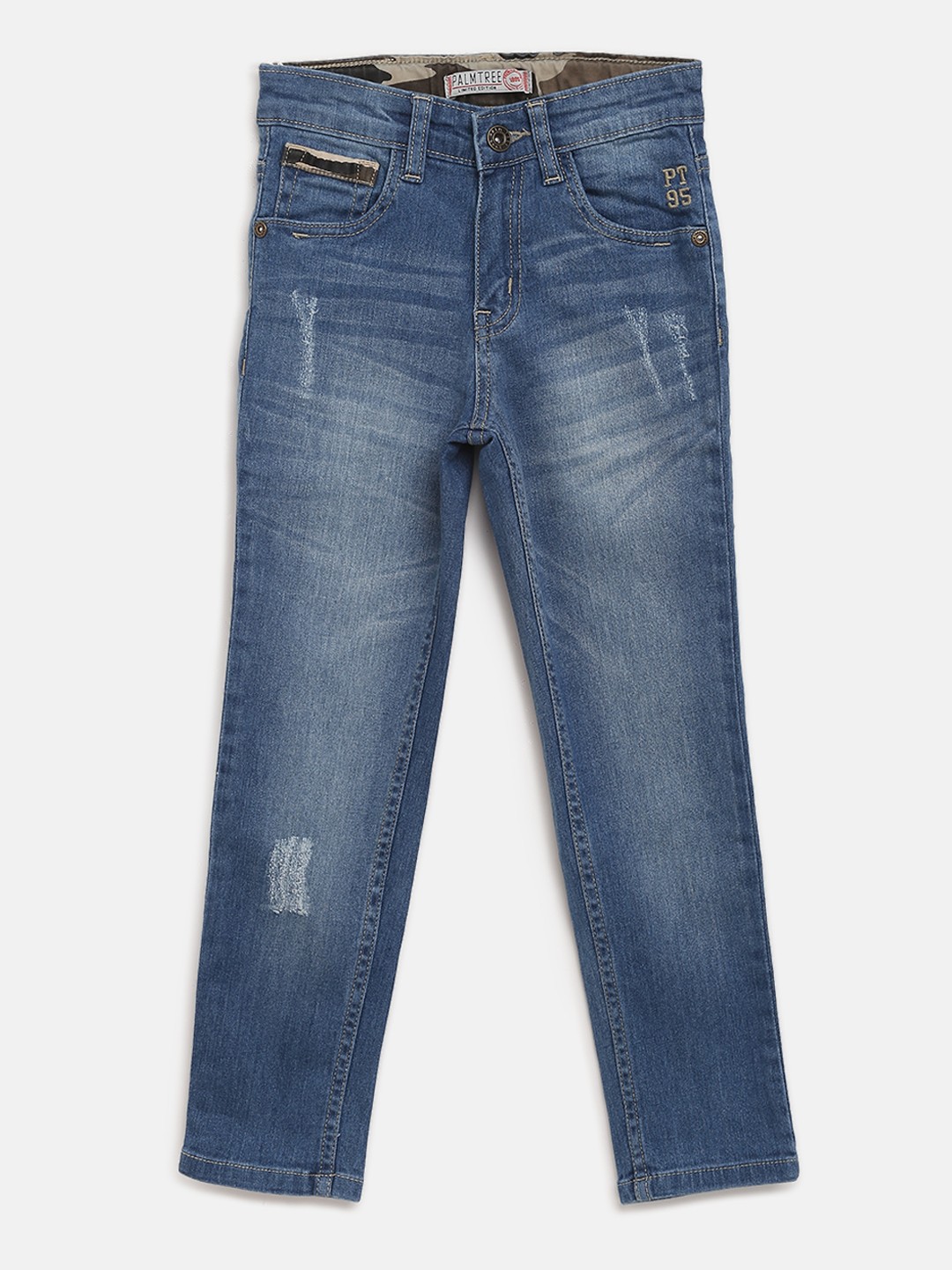 

Palm Tree Boys Blue Washed Slim Fit Mid-Rise Low Distress Stretchable Jeans