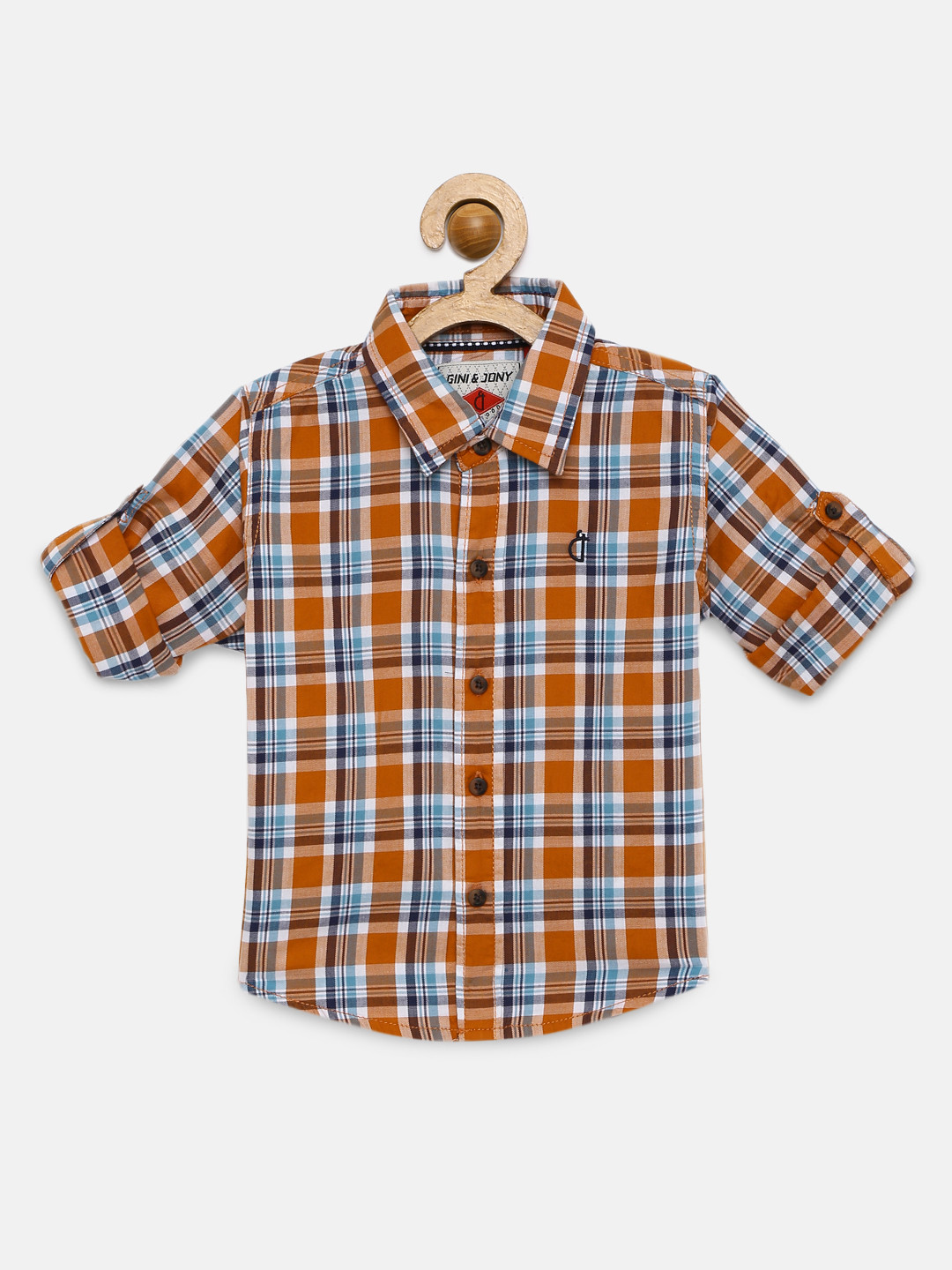 

Gini and Jony Boys Orange & White Regular Fit Checked Casual Shirt