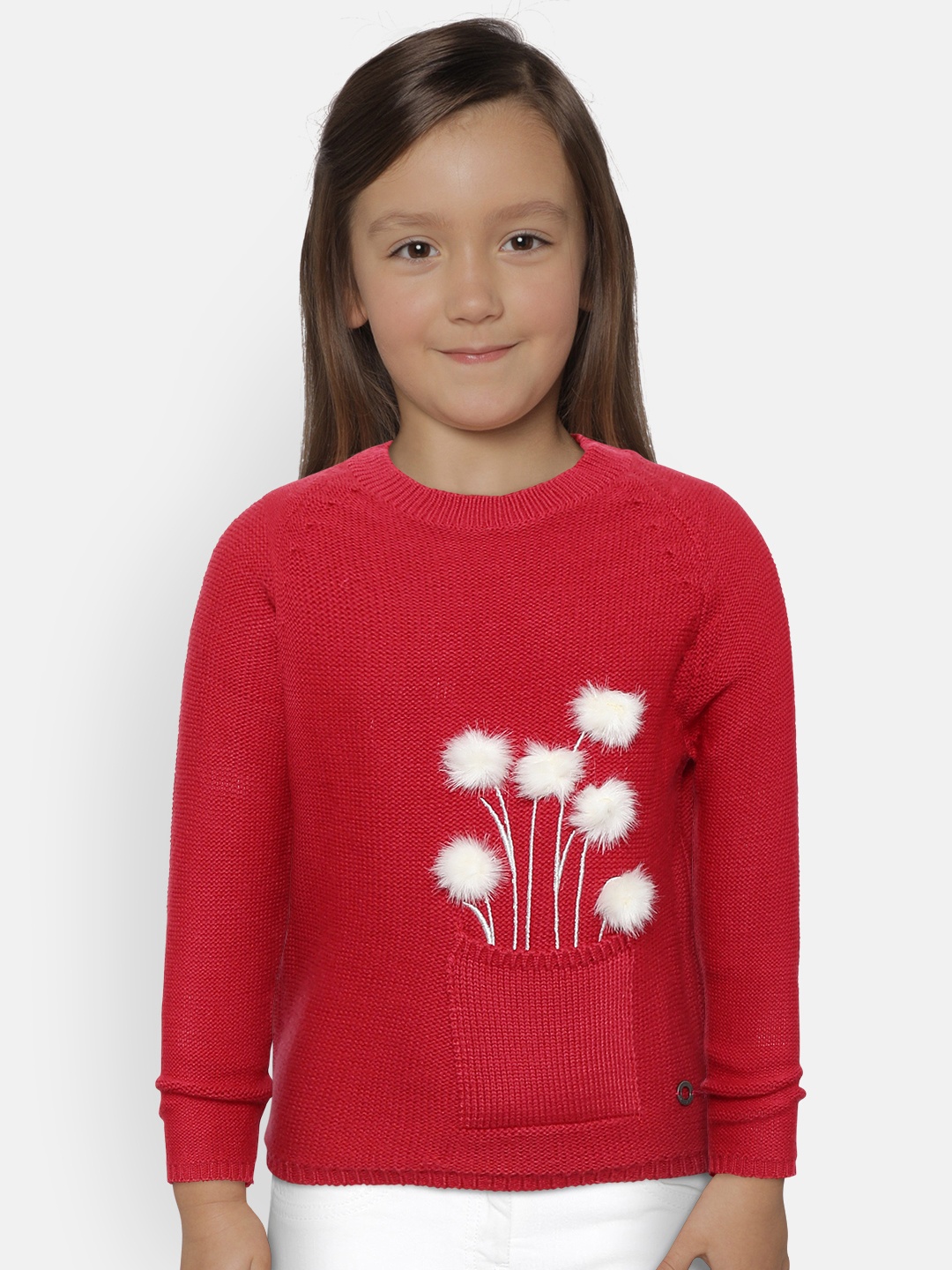 

Gini and Jony Girls Red Solid Pullover Sweater