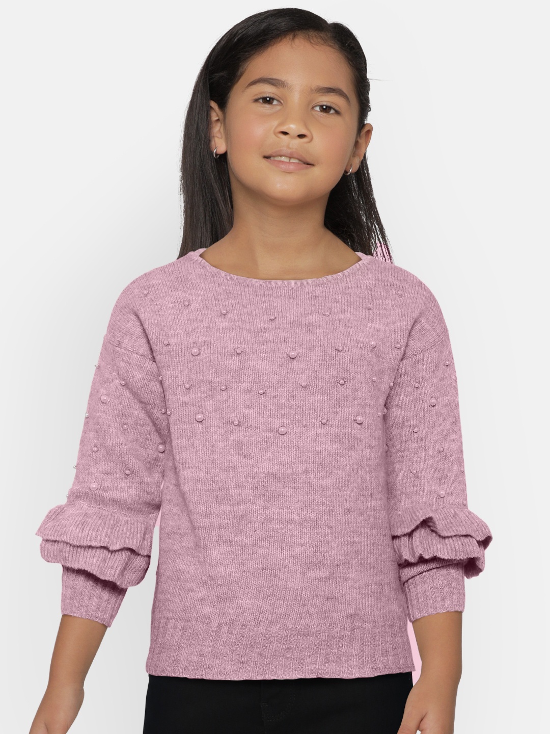 

Gini and Jony Girls Pink Solid Pullover Sweater