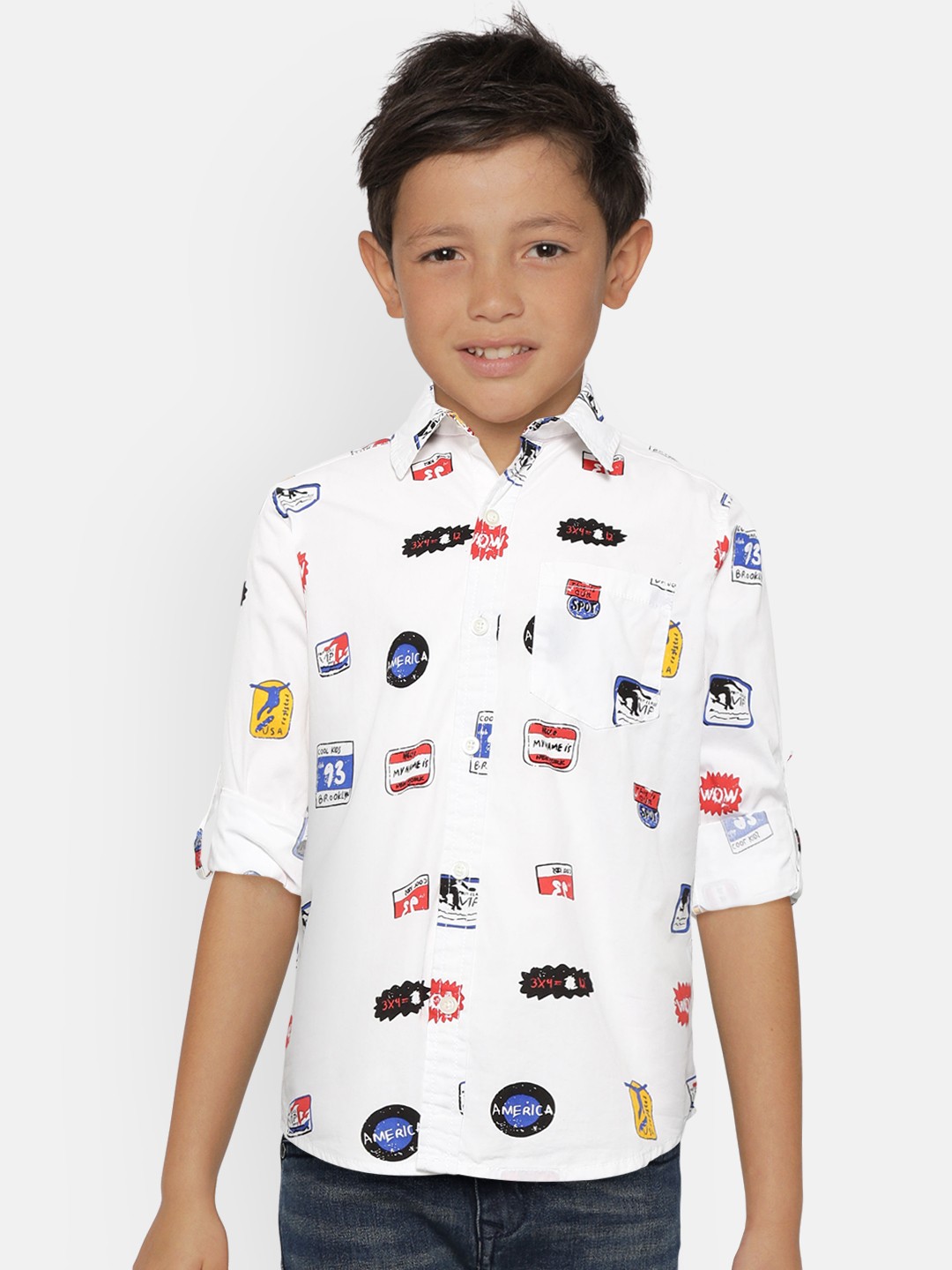 

Gini and Jony Boys White & Blue Printed Regular Fit Casual Shirt
