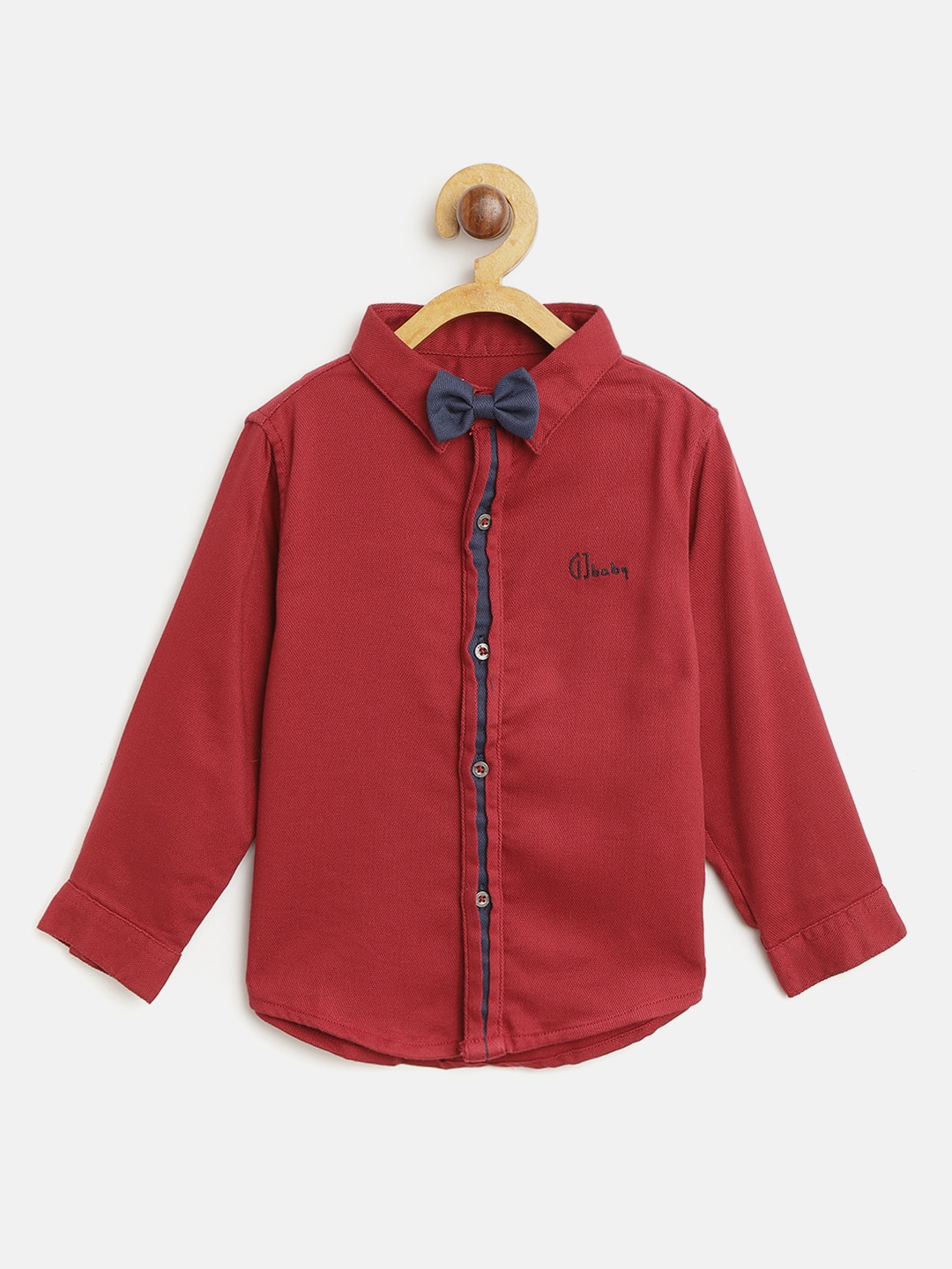 

Gini and Jony Boys Red Regular Fit Solid Casual Shirt with Bow Tie