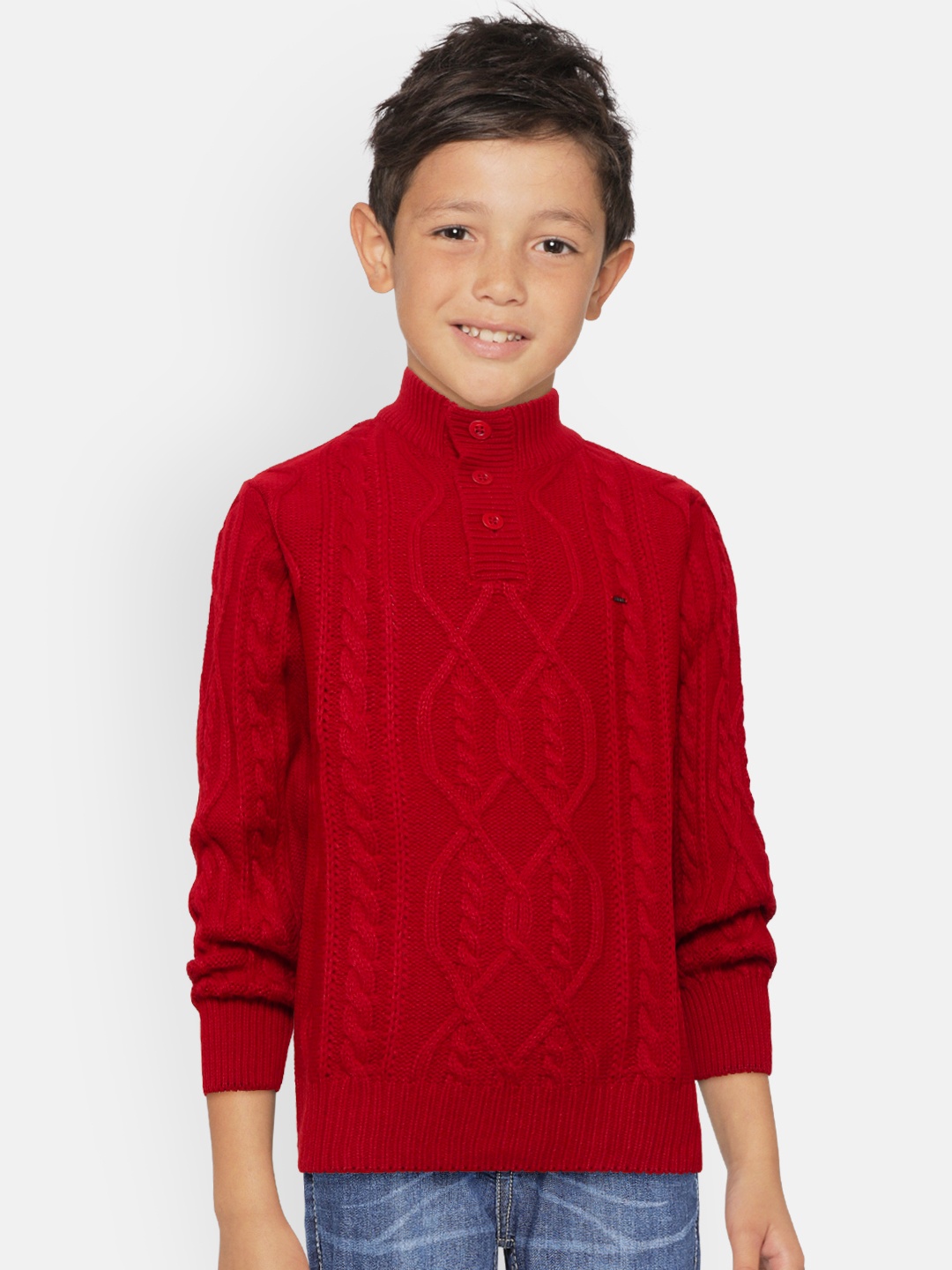

Gini and Jony Boys Red Self Cable Knit Pullover Sweater