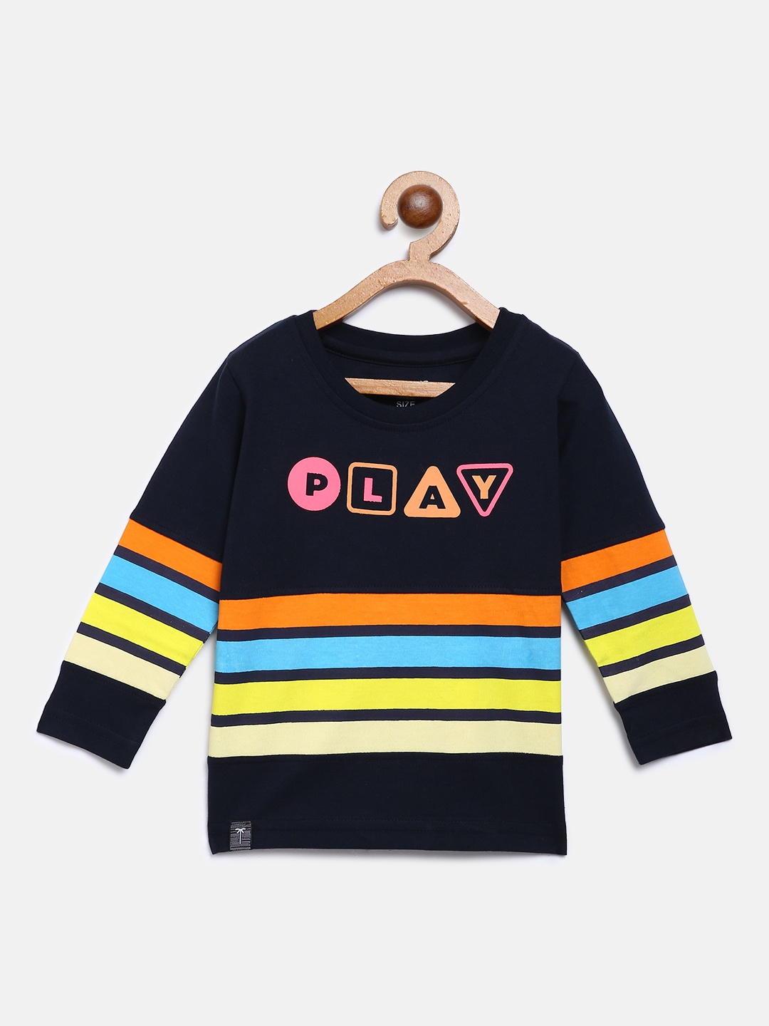 

Palm Tree Boys Navy Blue Striped Round Neck T-shirt
