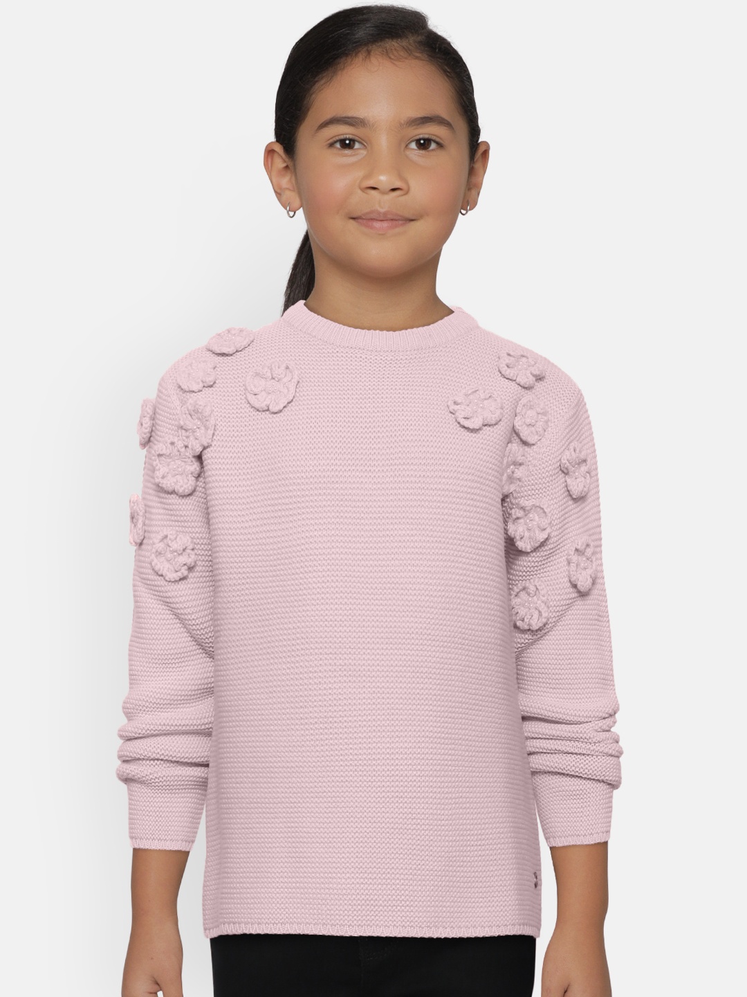 

Gini and Jony Girls Pink Solid Pullover Sweater
