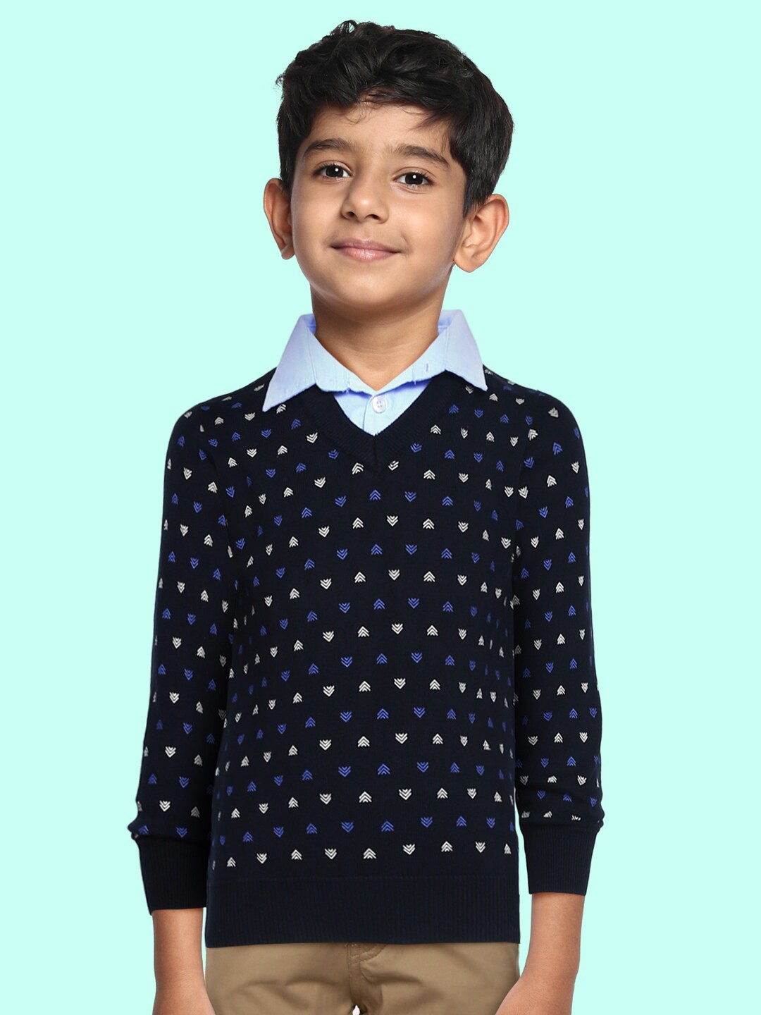 

Palm Tree Boys Navy Blue & White Printed Pullover Sweater