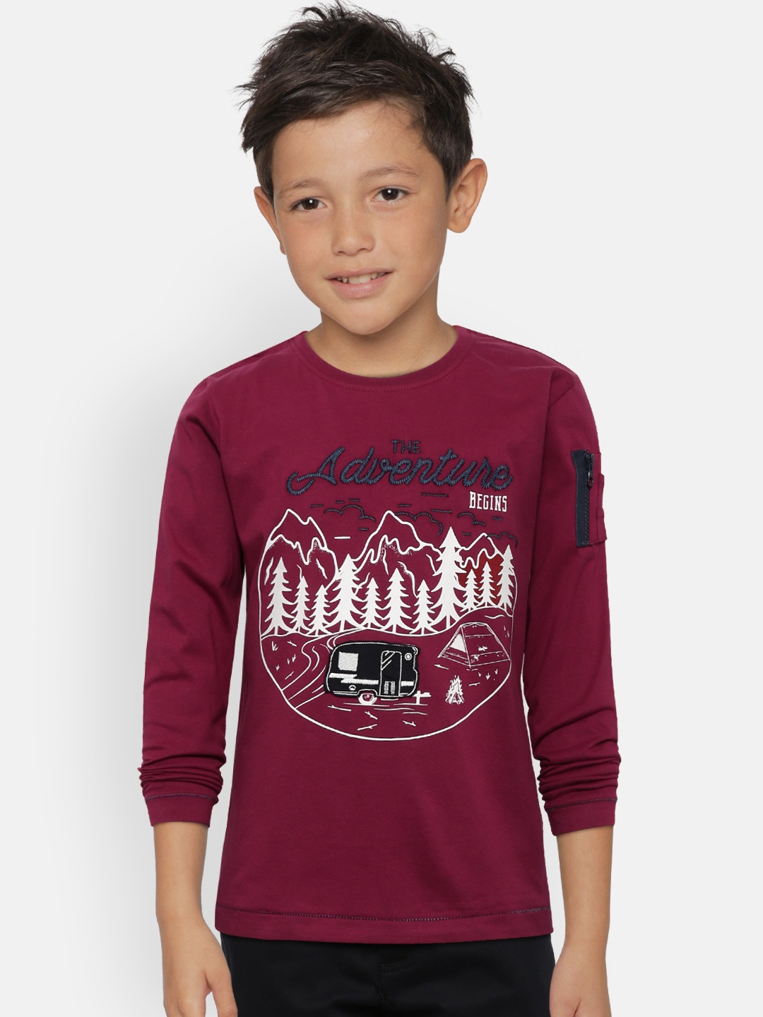

Palm Tree Boys Maroon Printed Round Neck T-shirt
