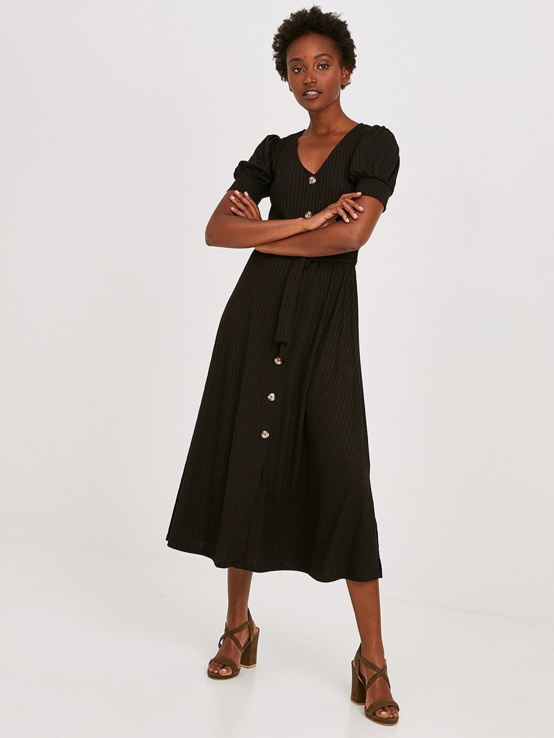 

promod Women Black Solid Maxi Dress