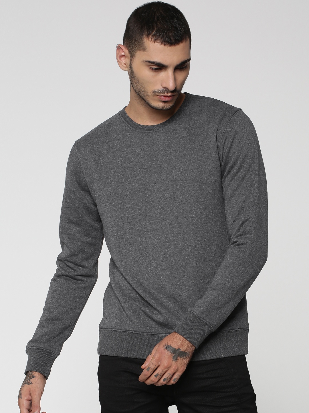 

Jack & Jones Men Grey Solid Sweatshirt