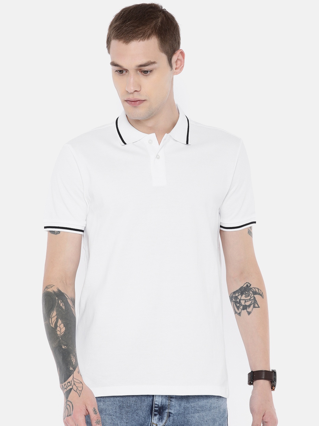 

Jack Jones Men White Solid Slim Fit Polo Collar Pure Cotton T-shirt
