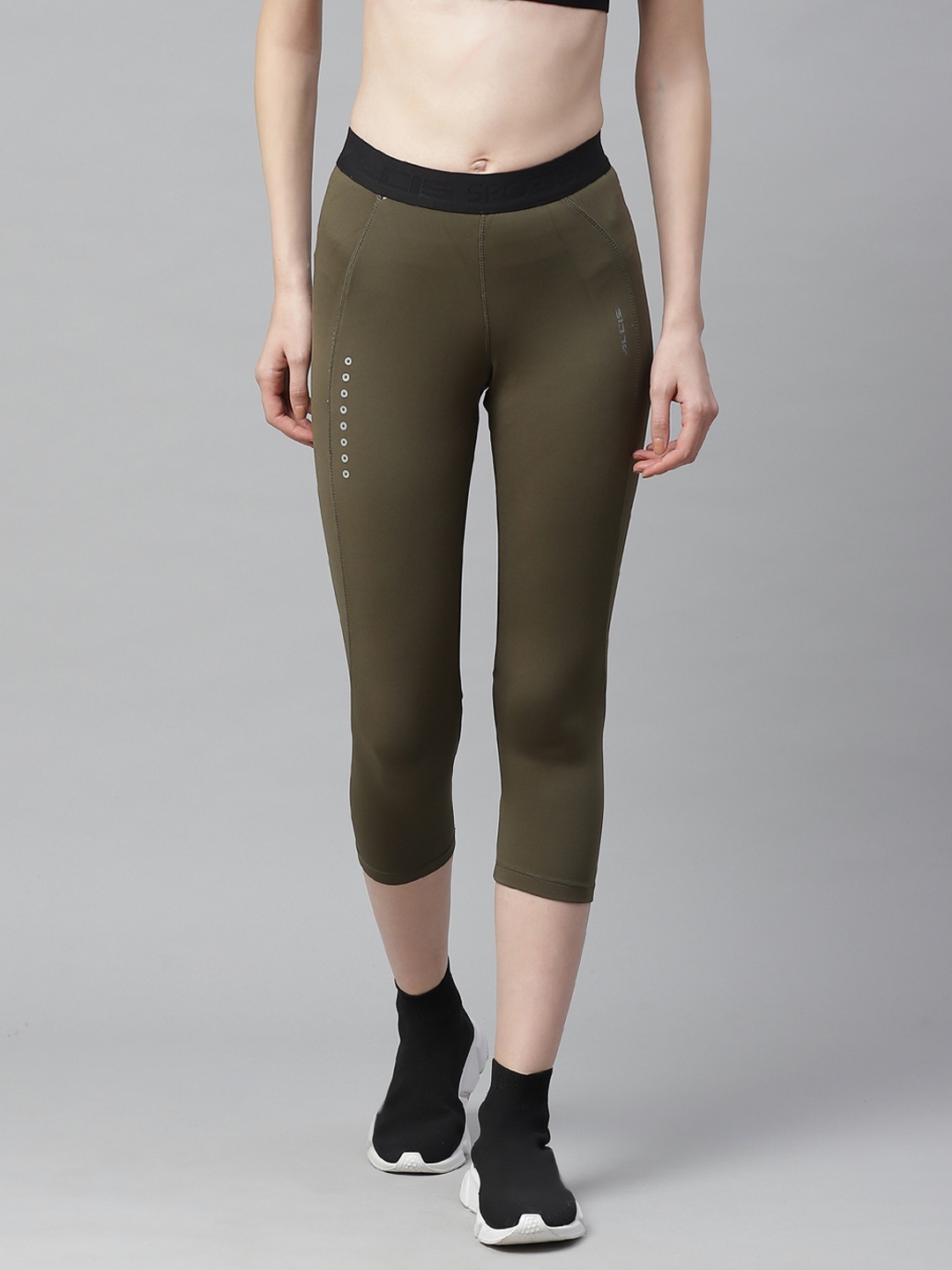 

Alcis Women Olive Green Solid Knitted Tights