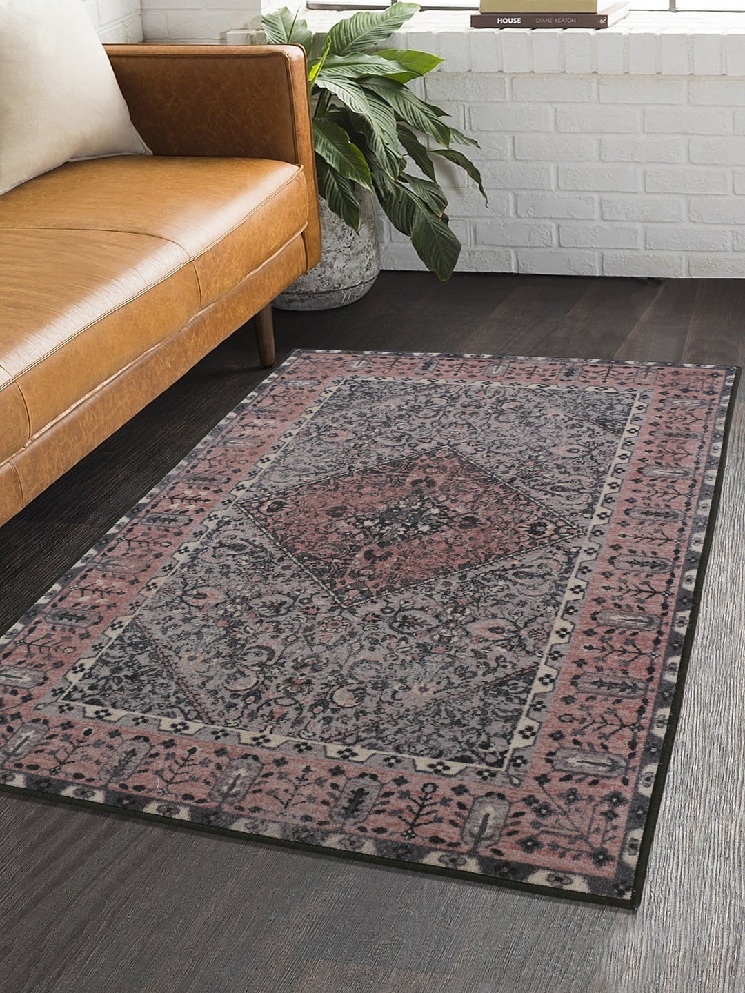 

RUGSMITH Black & Pink Patterned Anti-Skid Rectangle Carpet