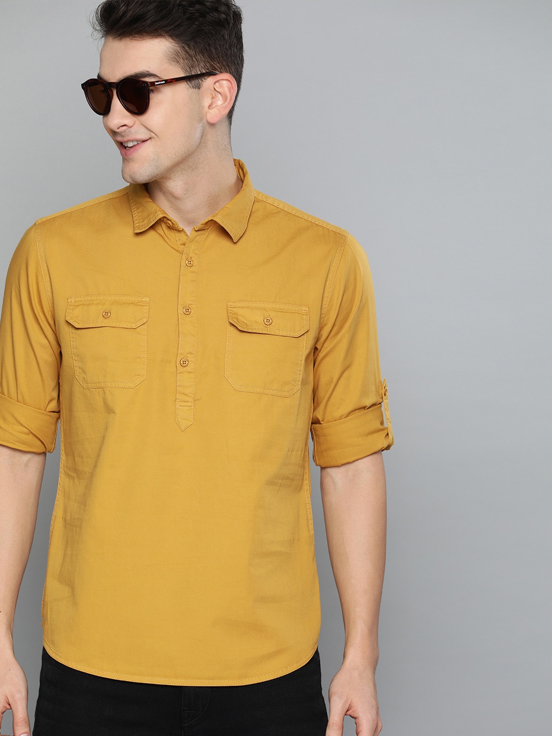 

HERE&NOW Men Mustard Yellow Slim Fit Solid Casual Shirt