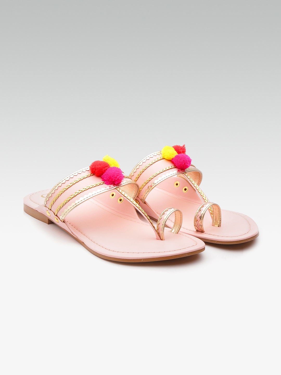 

Carlton London Women Pink & Gold-Toned Braided One Toe Flats