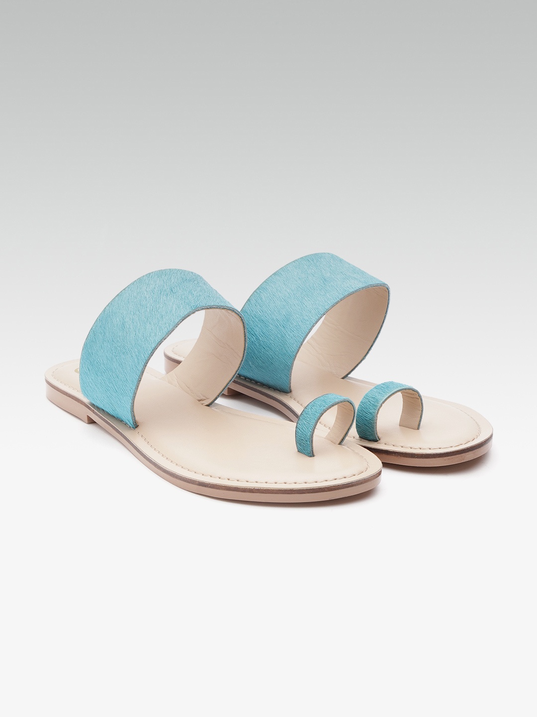 

Carlton London Women Blue Solid Leather One Toe Flats