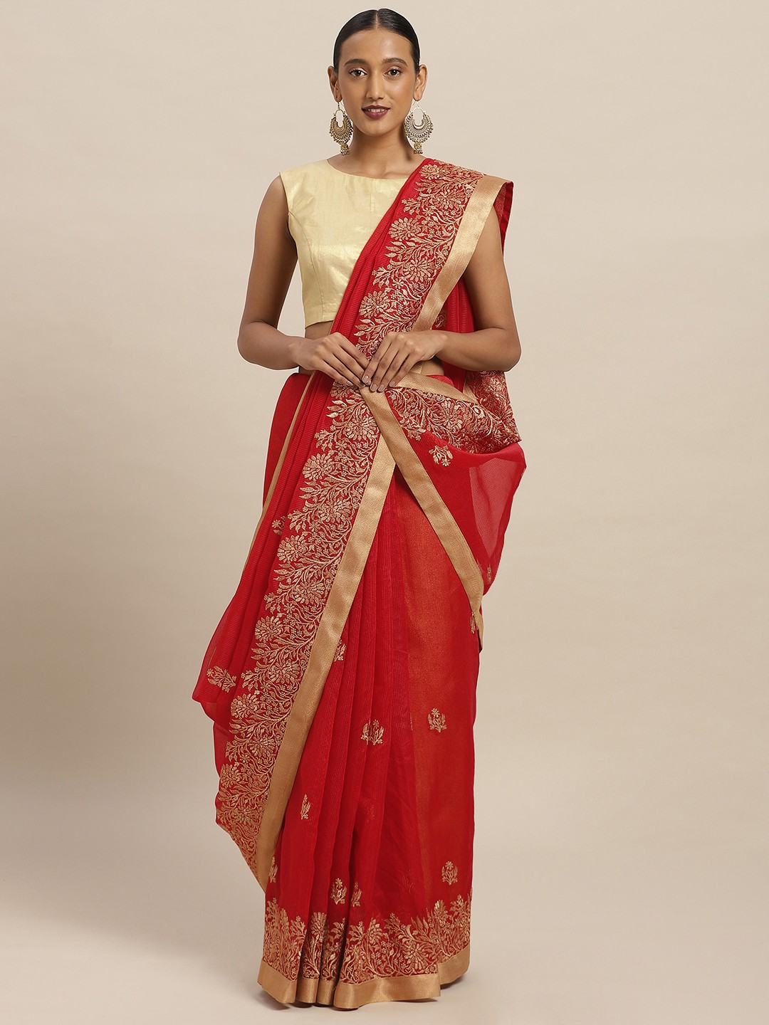 

Soch Maroon Embroidered Polycotton Saree