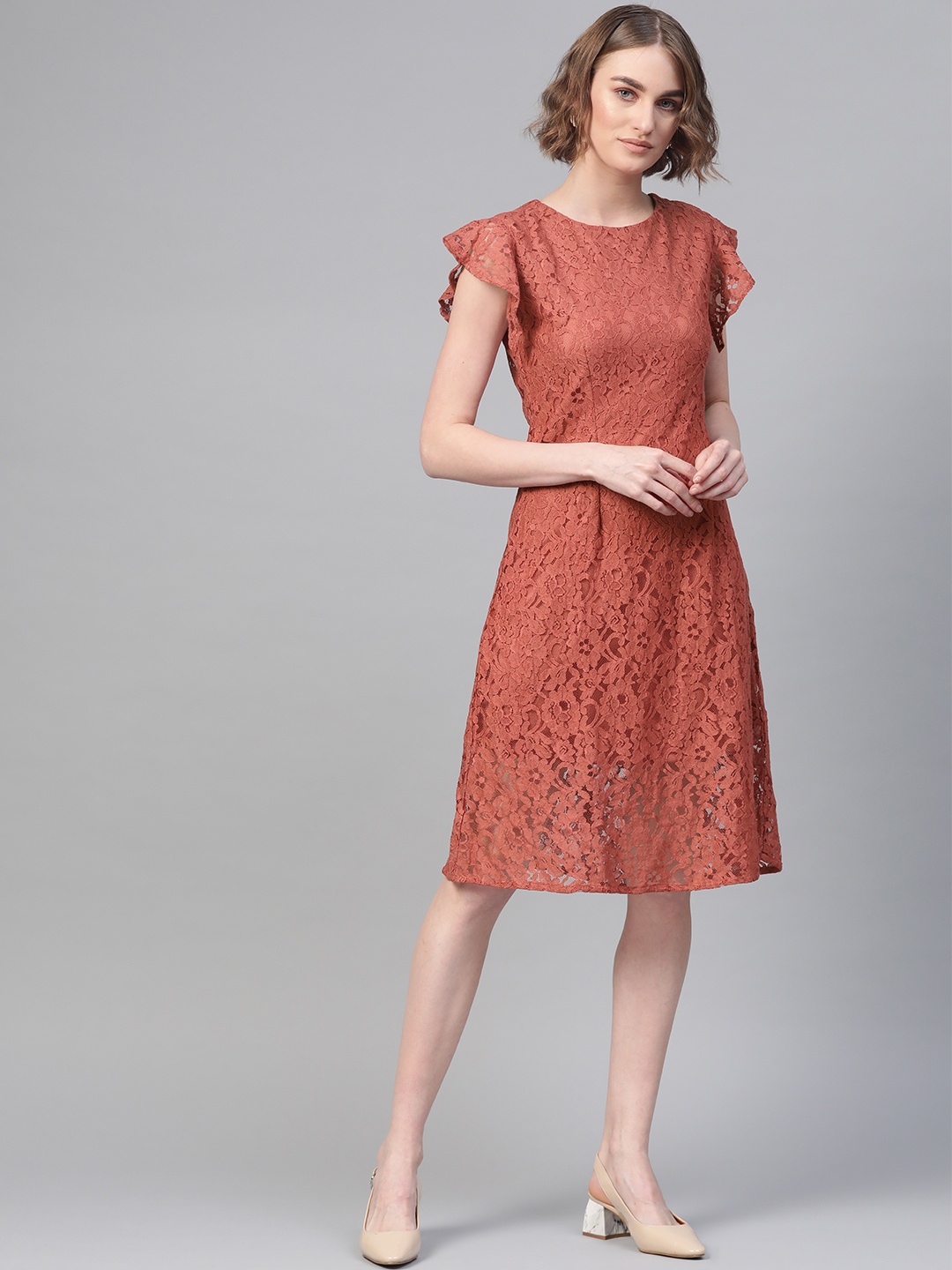 

Athena Women Brown Lace A-Line Dress