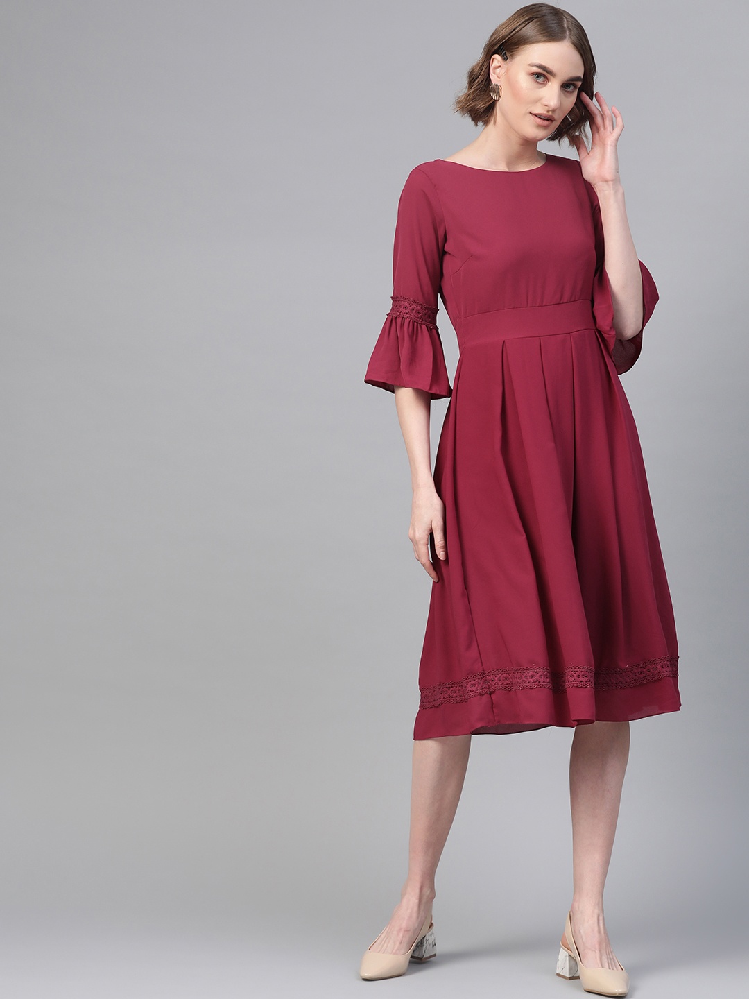 

Athena Women Maroon Solid A-Line Dress