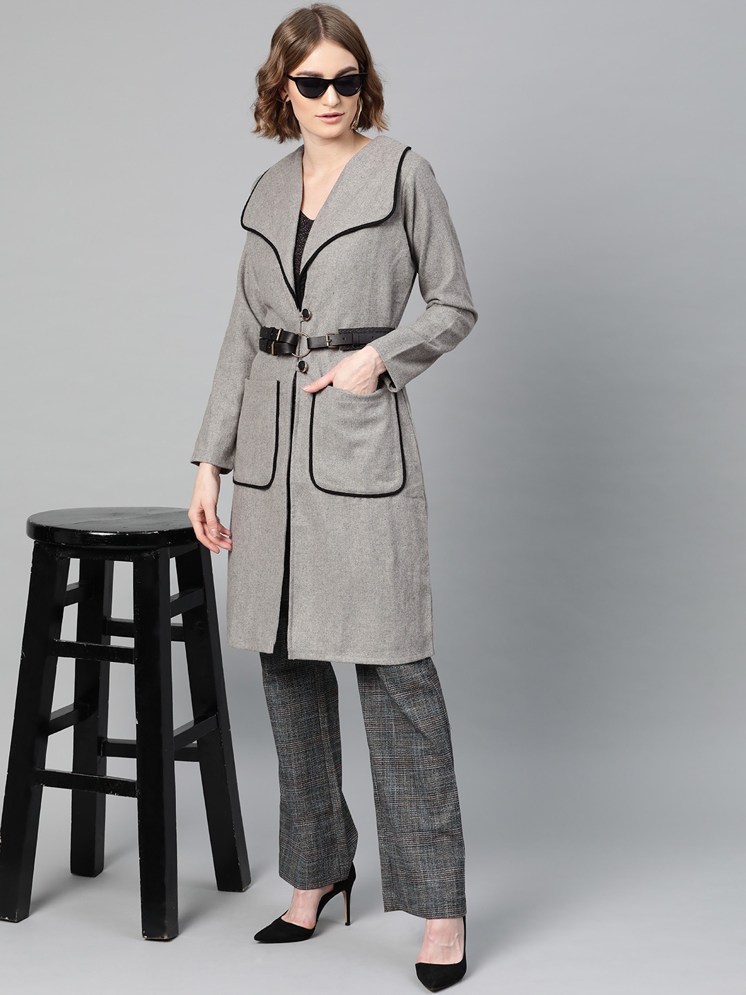 

Athena Women Grey Melange Solid Overcoat