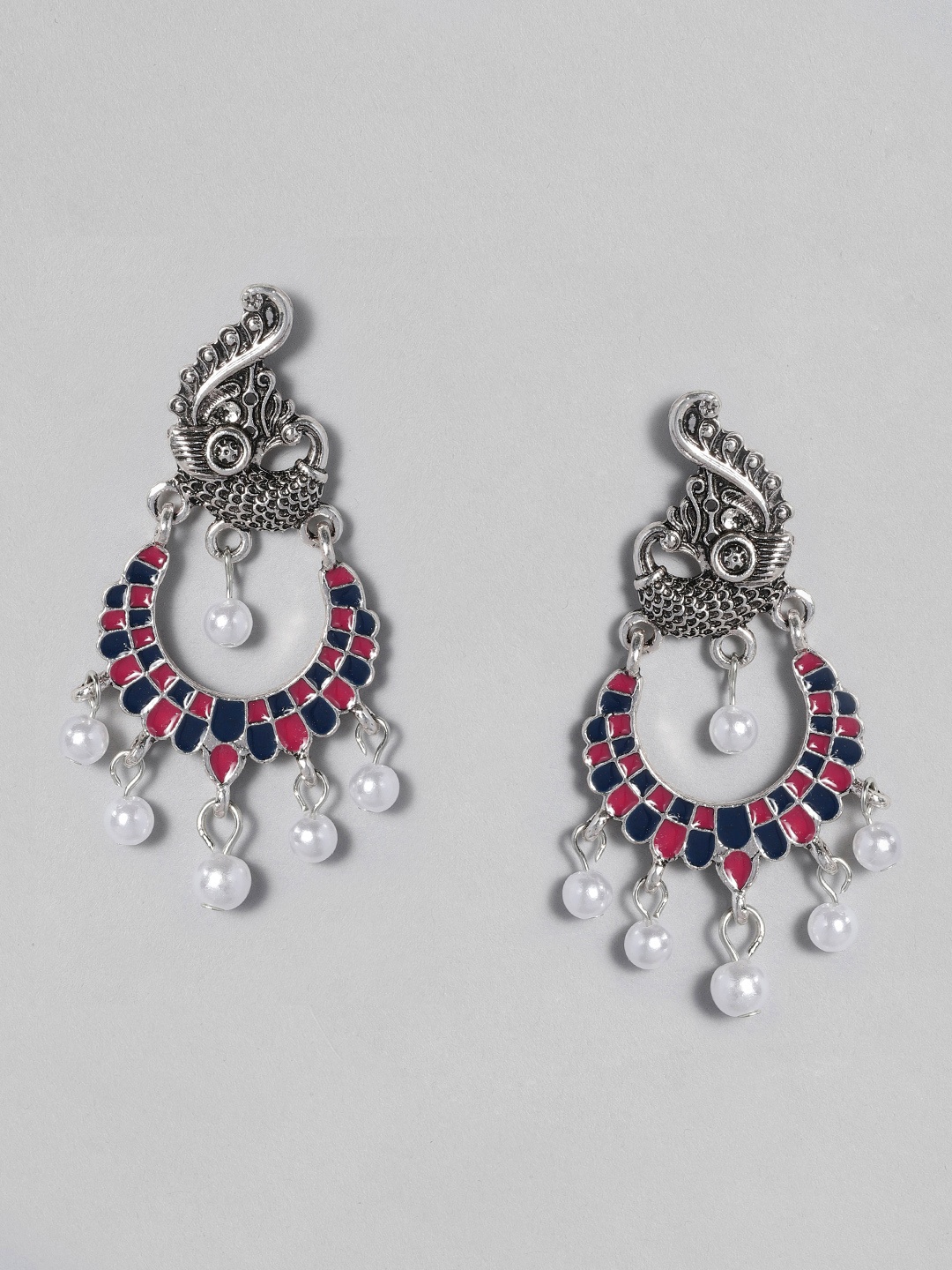 

justpeachy Silver-Plated & White Contemporary Drop Earrings
