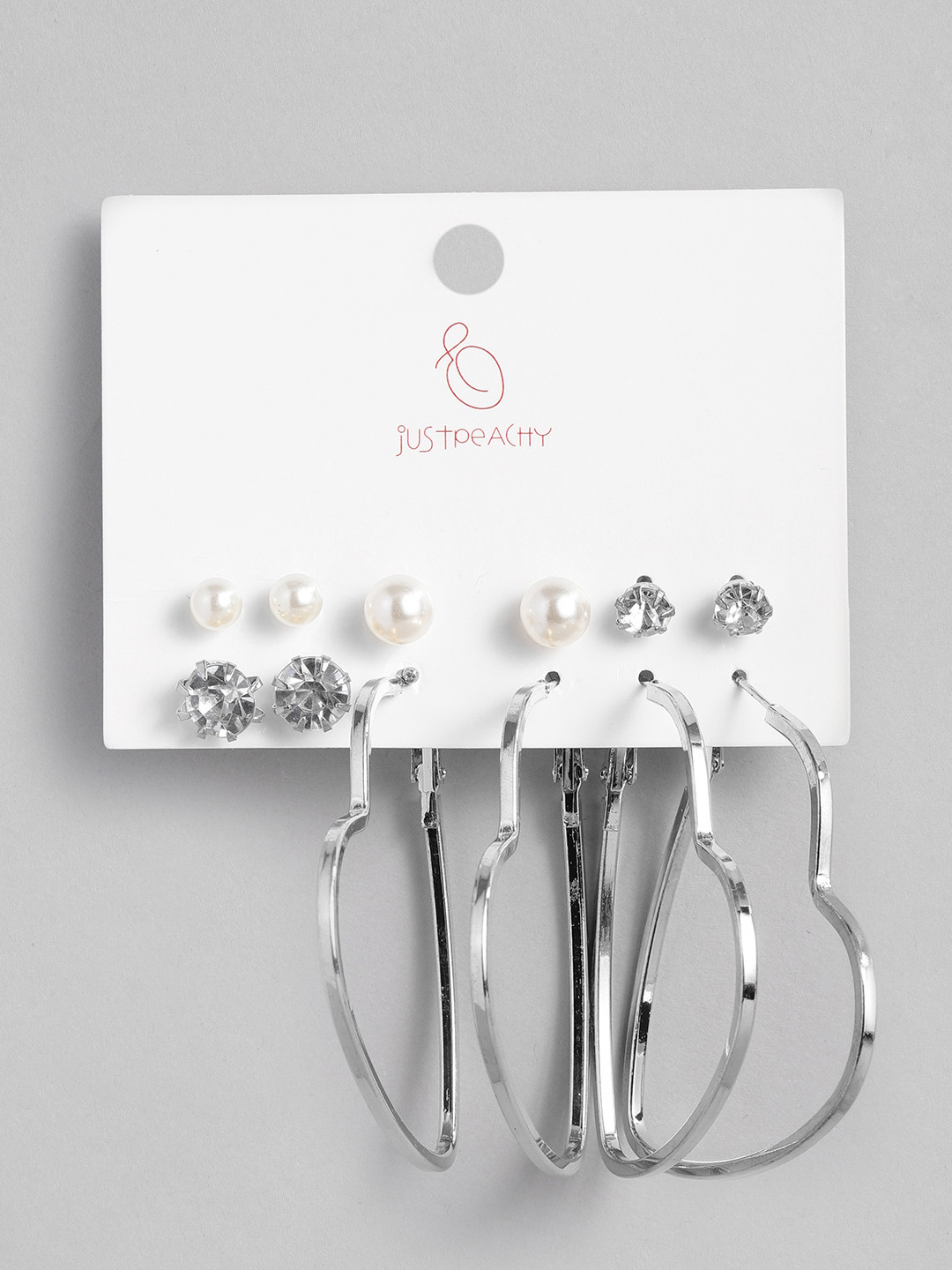 

justpeachy Set of 6 Silver-Toned Earrings