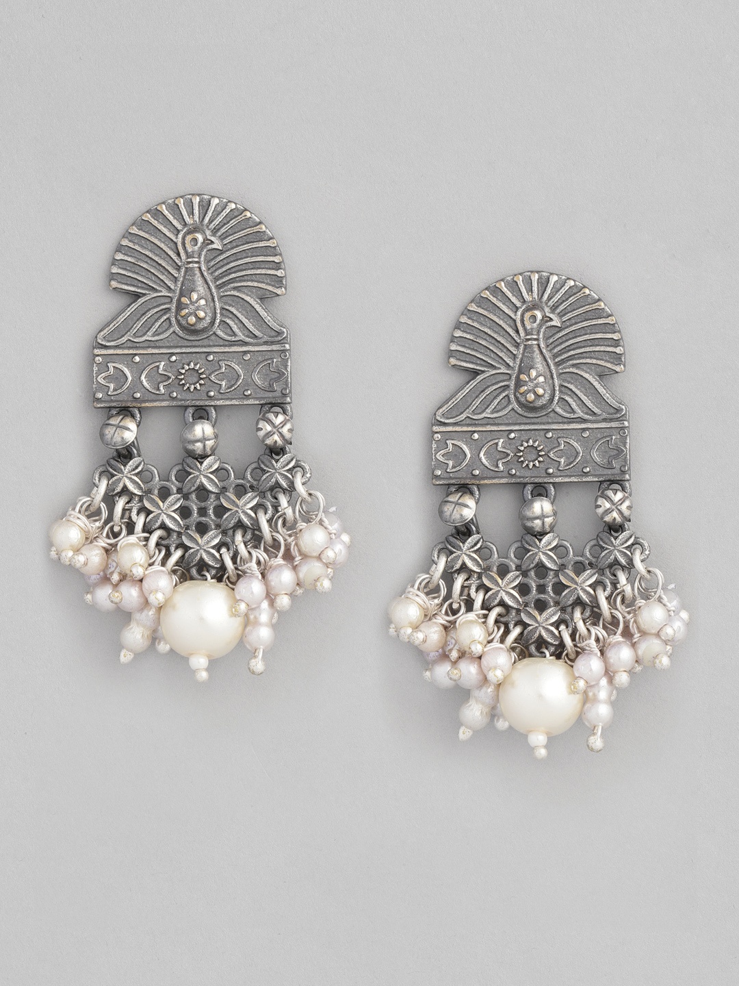 

justpeachy Silver-Toned Peacock Shaped Drop Earrings