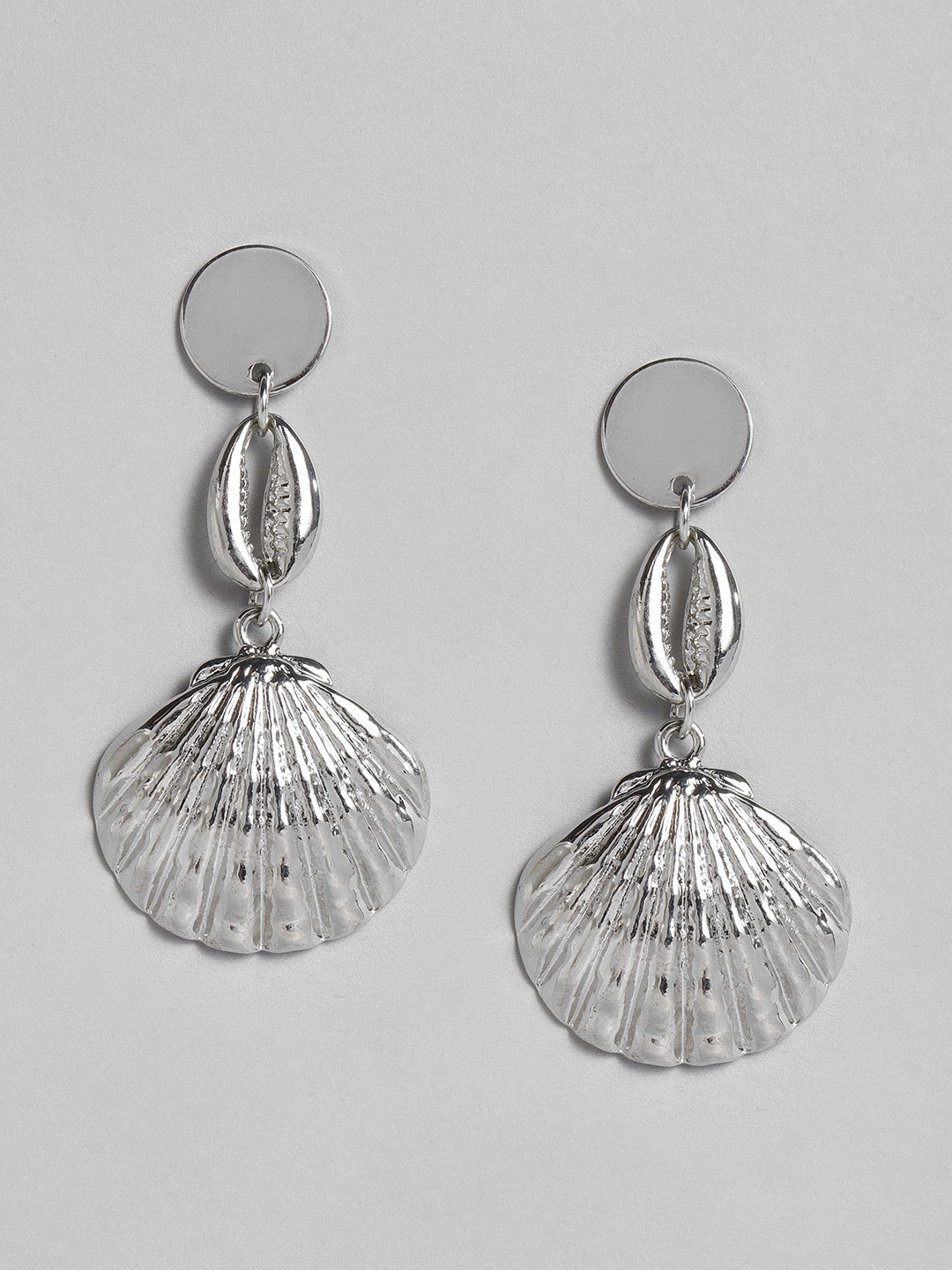 

Just Peachy Silver-Plated Shell Design Drop Earrings