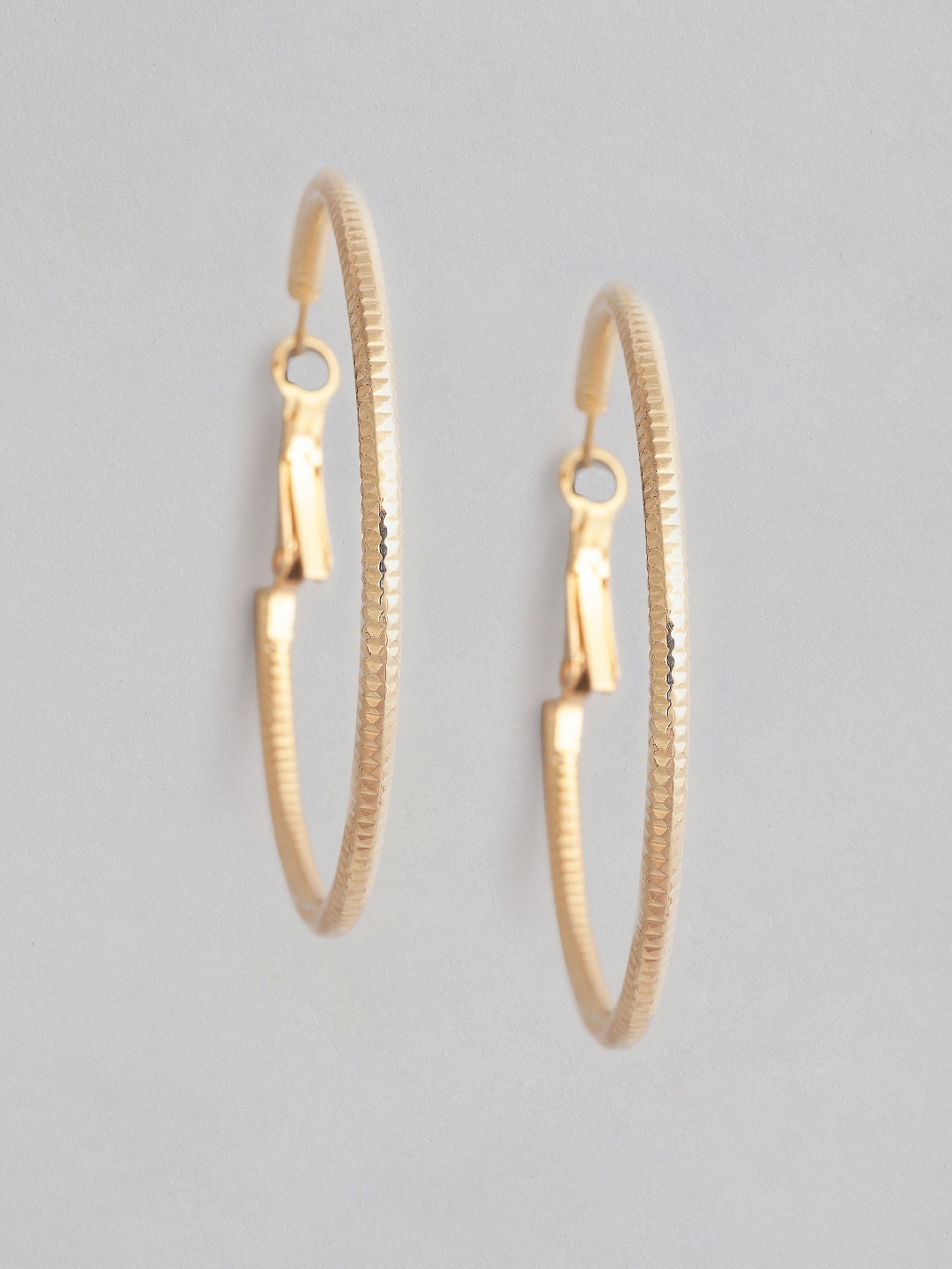

justpeachy Gold-Plated Textured Circular Hoop Earrings