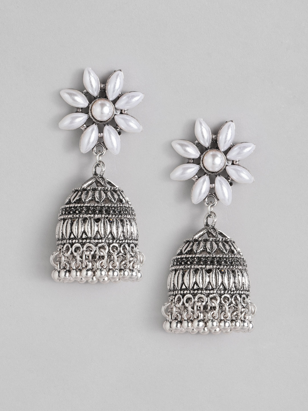 

justpeachy Silver-Plated Oxidised Dome Shaped Jhumkas