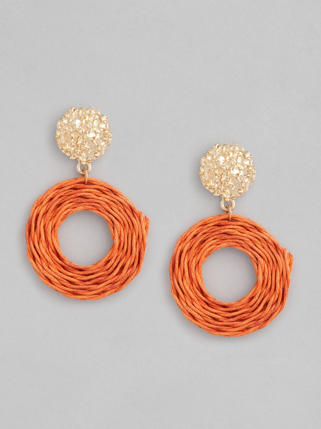 

justpeachy Orange & Gold-Toned Circular Drop Earrings