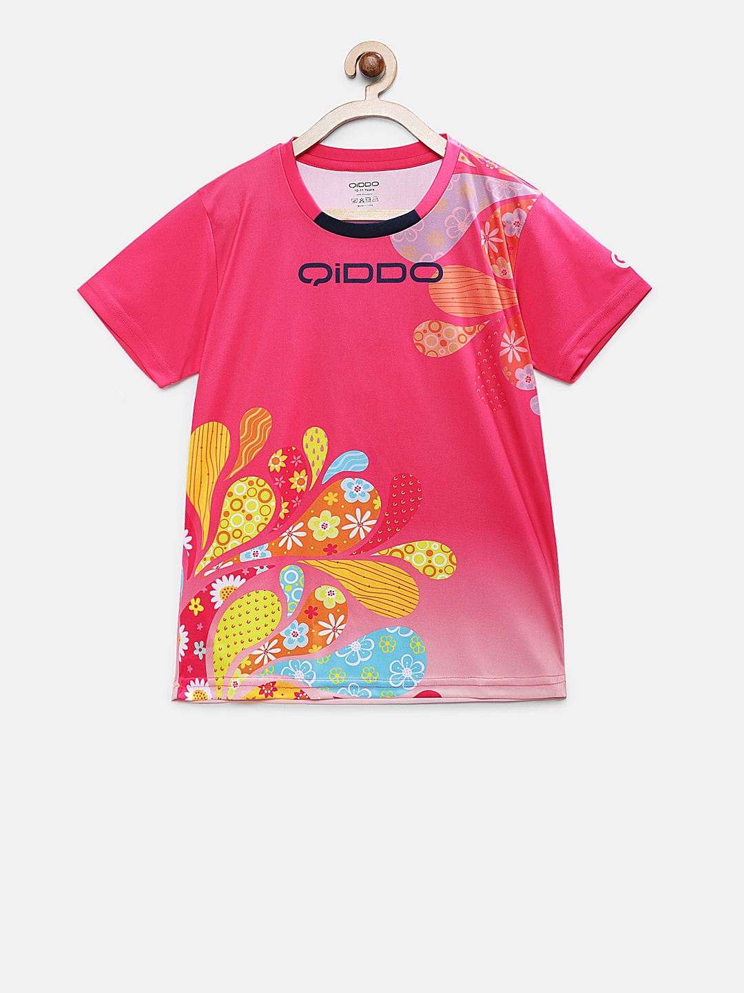 

QIDDO Girls Pink Printed Round Neck Sports T-shirt