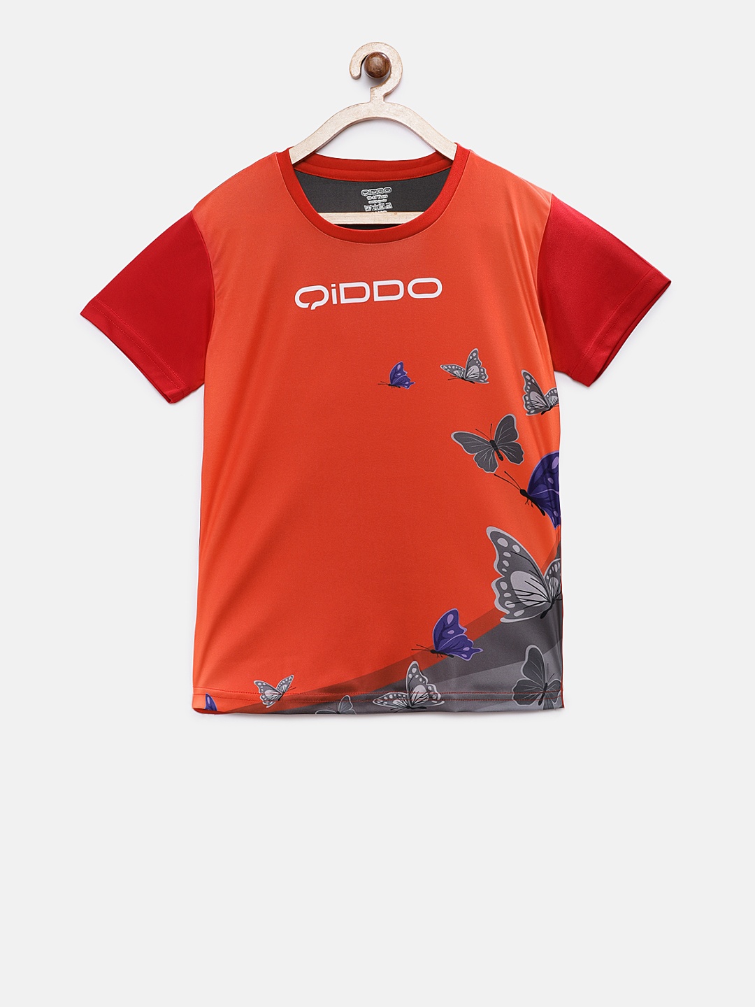 

QIDDO Girls Rust Red Printed Round Neck Sports T-shirt