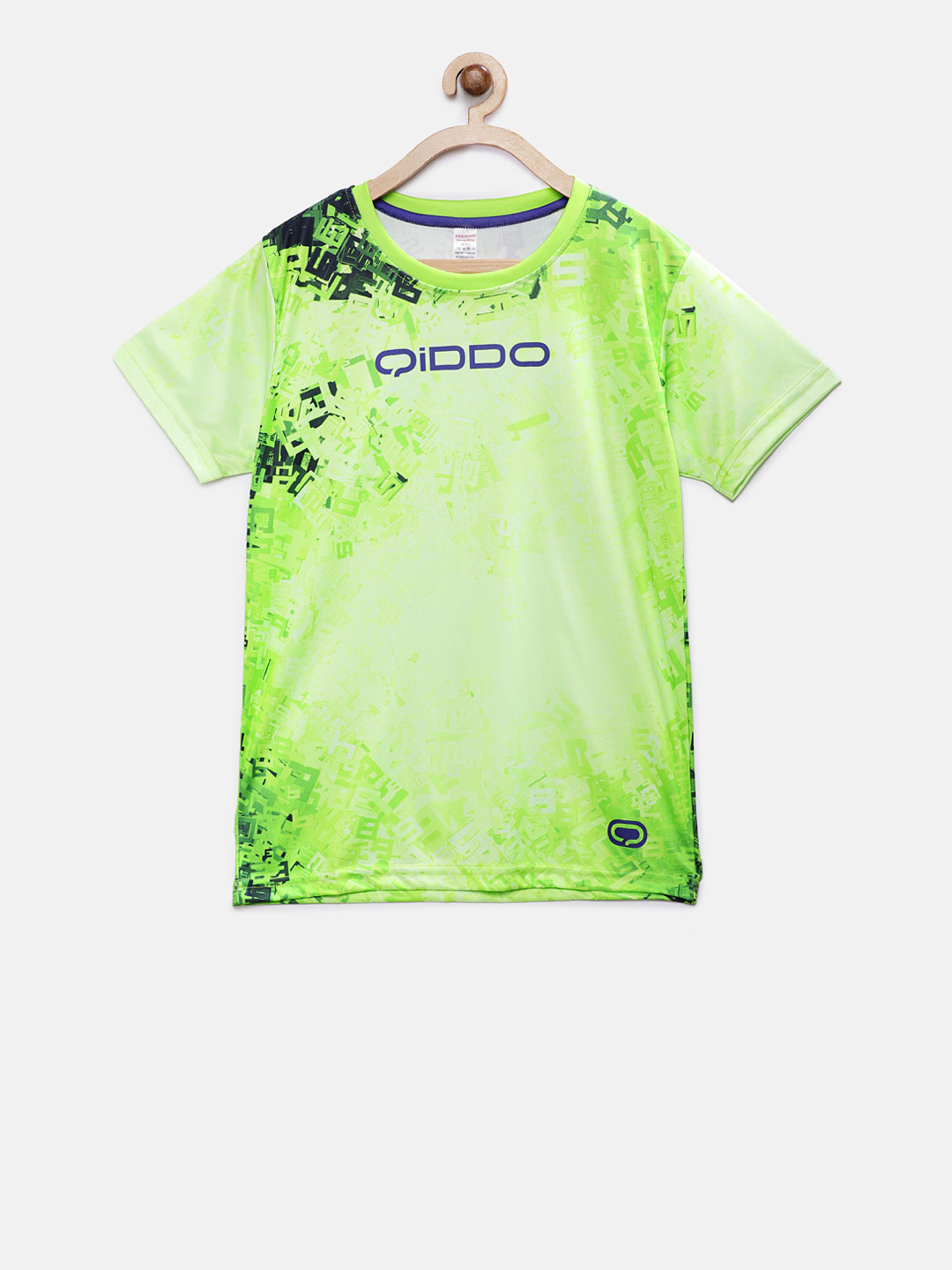 

QIDDO Boys Fluorescent Green Printed Round Neck T-shirt