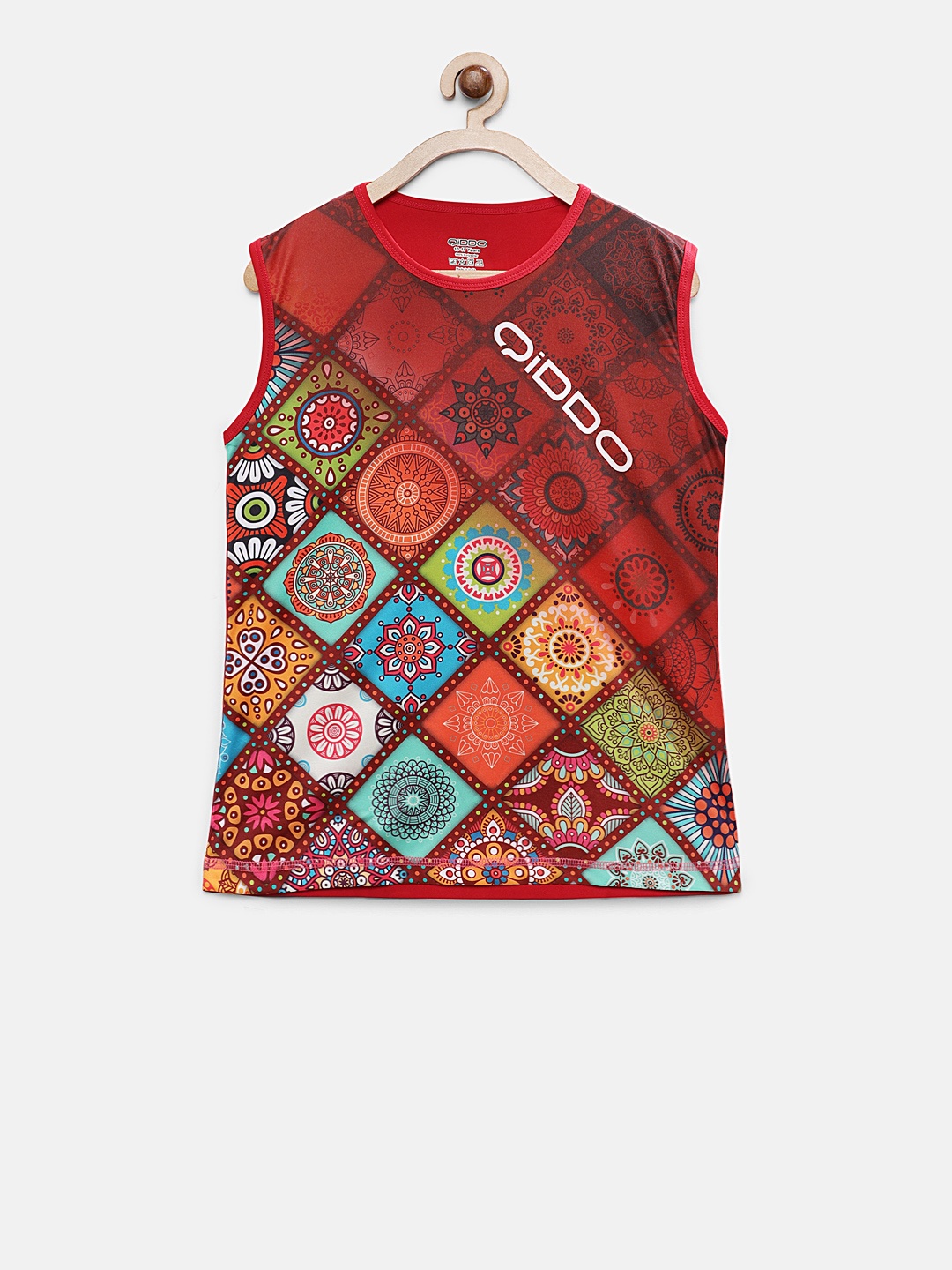 

QIDDO Girls Maroon & Brown Printed Round Neck Sports T-shirt
