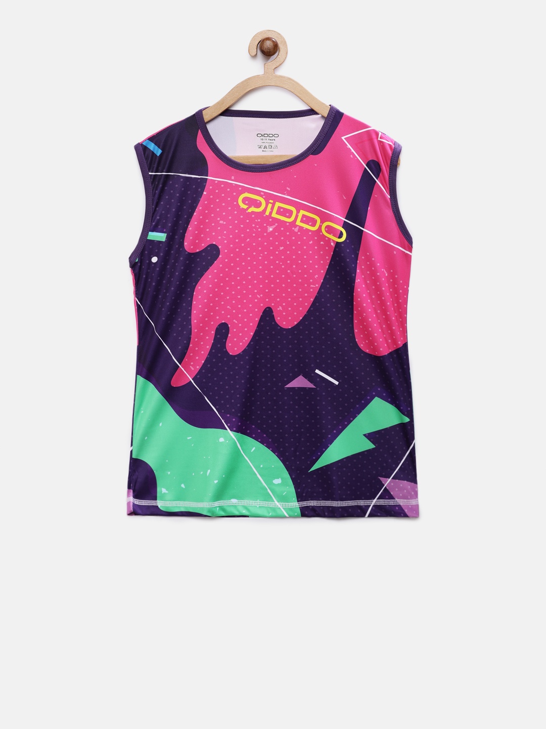 

QIDDO Girls Purple & Pink Printed Round Neck Sports T-shirt