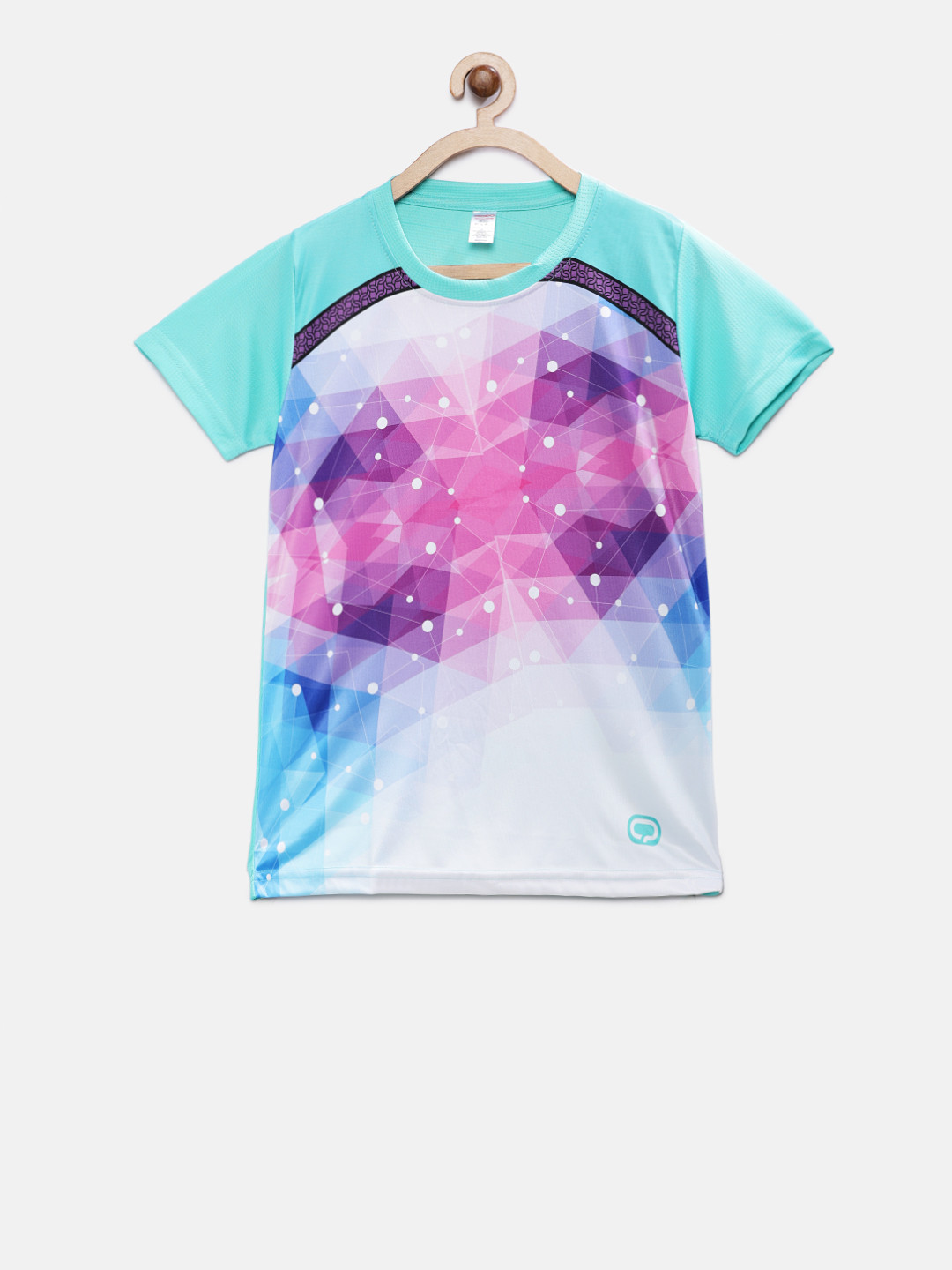 

QIDDO Girls Turquoise Blue & Pink Printed Round Neck Sports T-shirt