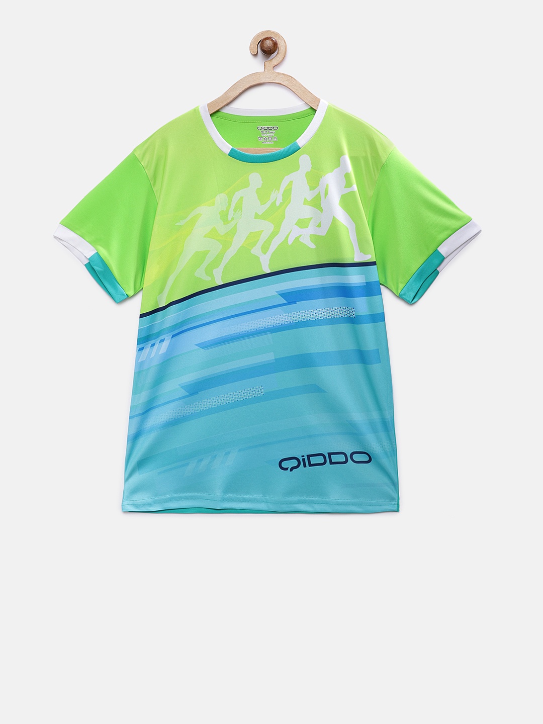 

QIDDO Boys Green & Blue Colourblocked Round Neck T-shirt
