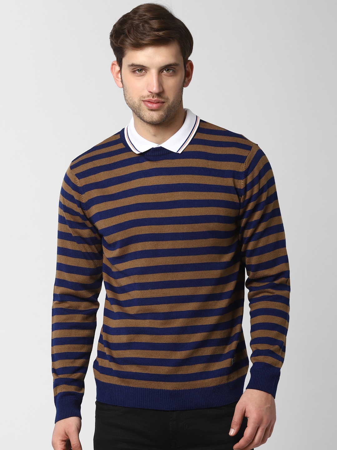 

Peter England Men Blue Striped Pullover Sweater