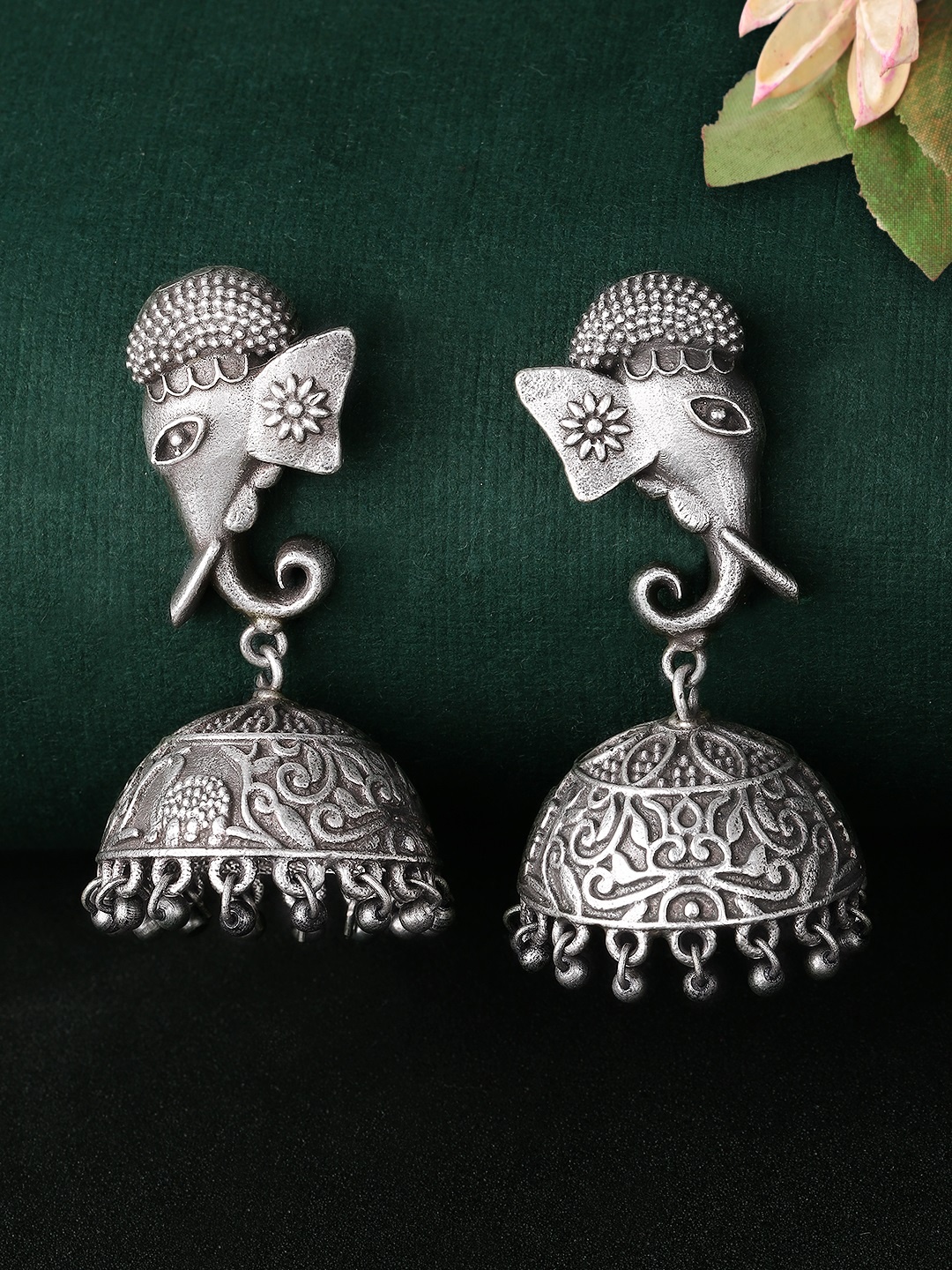 

Rubans Silver-Plated Dome Shaped Oxidised Jhumkas