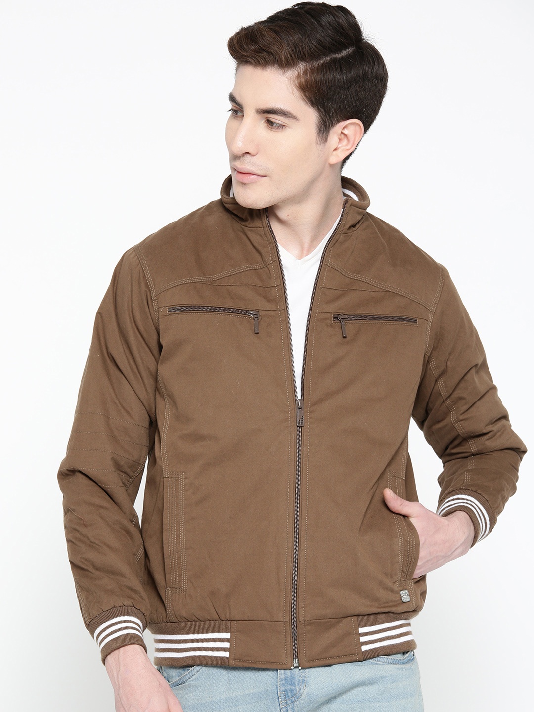 

Duke Men Brown Solid Varsity Jacket