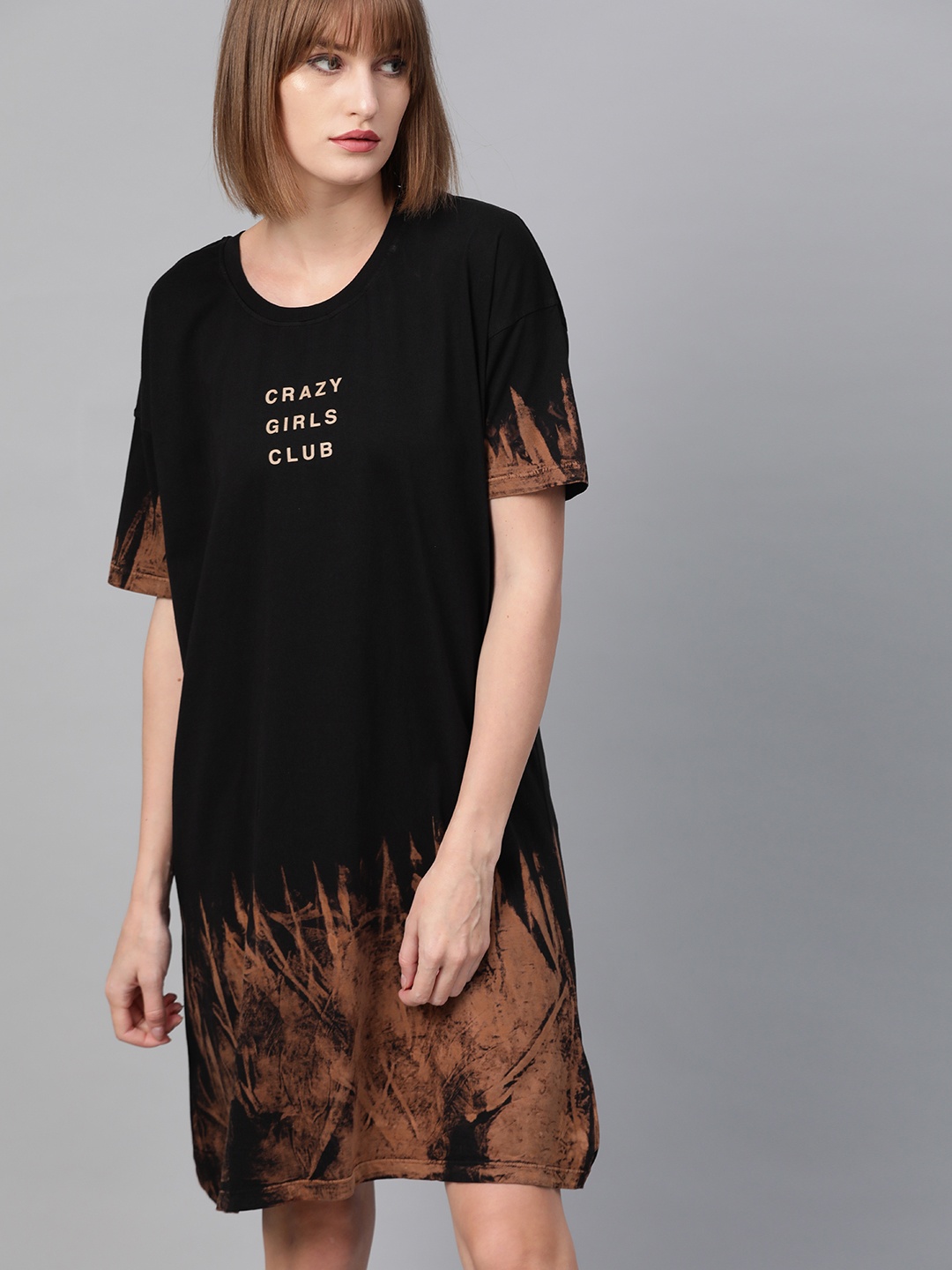 

Kook N Keech Women Black & Rust Printed Detail T-Shirt Dress
