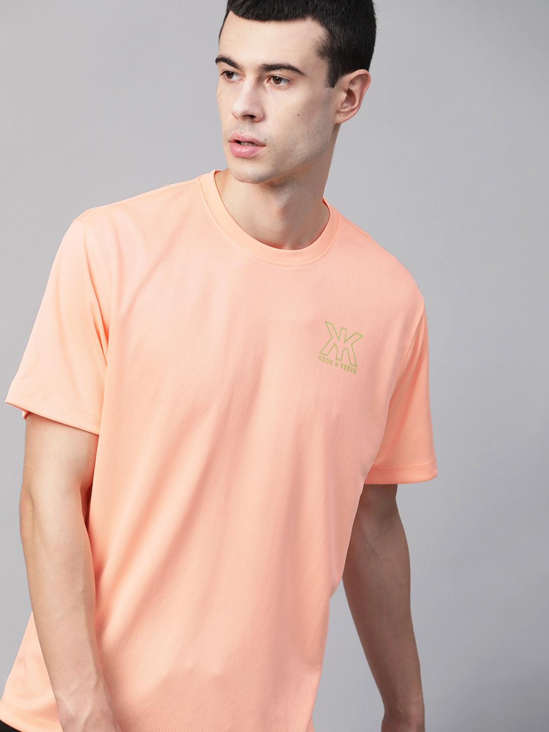 

Kook N Keech Men Peach-Coloured Self Design Round Neck T-shirt